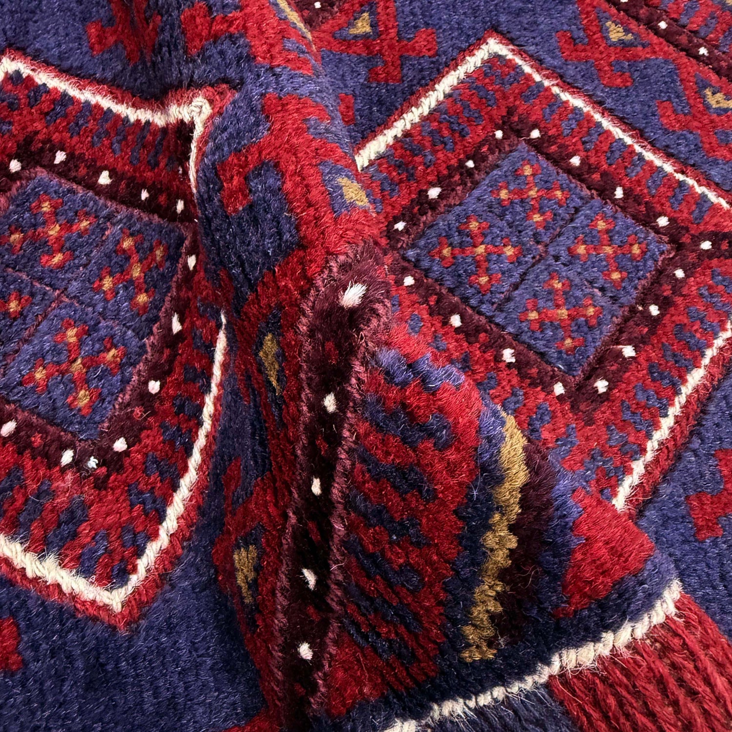 Mashwani Area Rug Runner Handmade Deep Red Geometric 8'