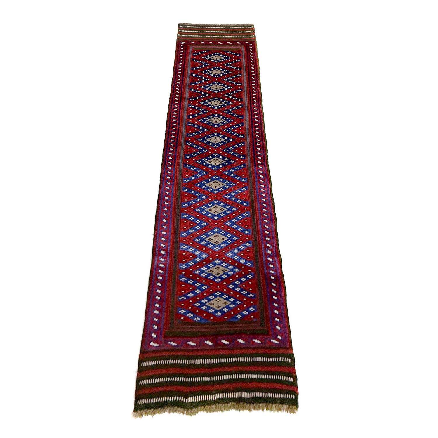 Mashwani Area Rug Runner Handmade Deep Red Geometric 8'