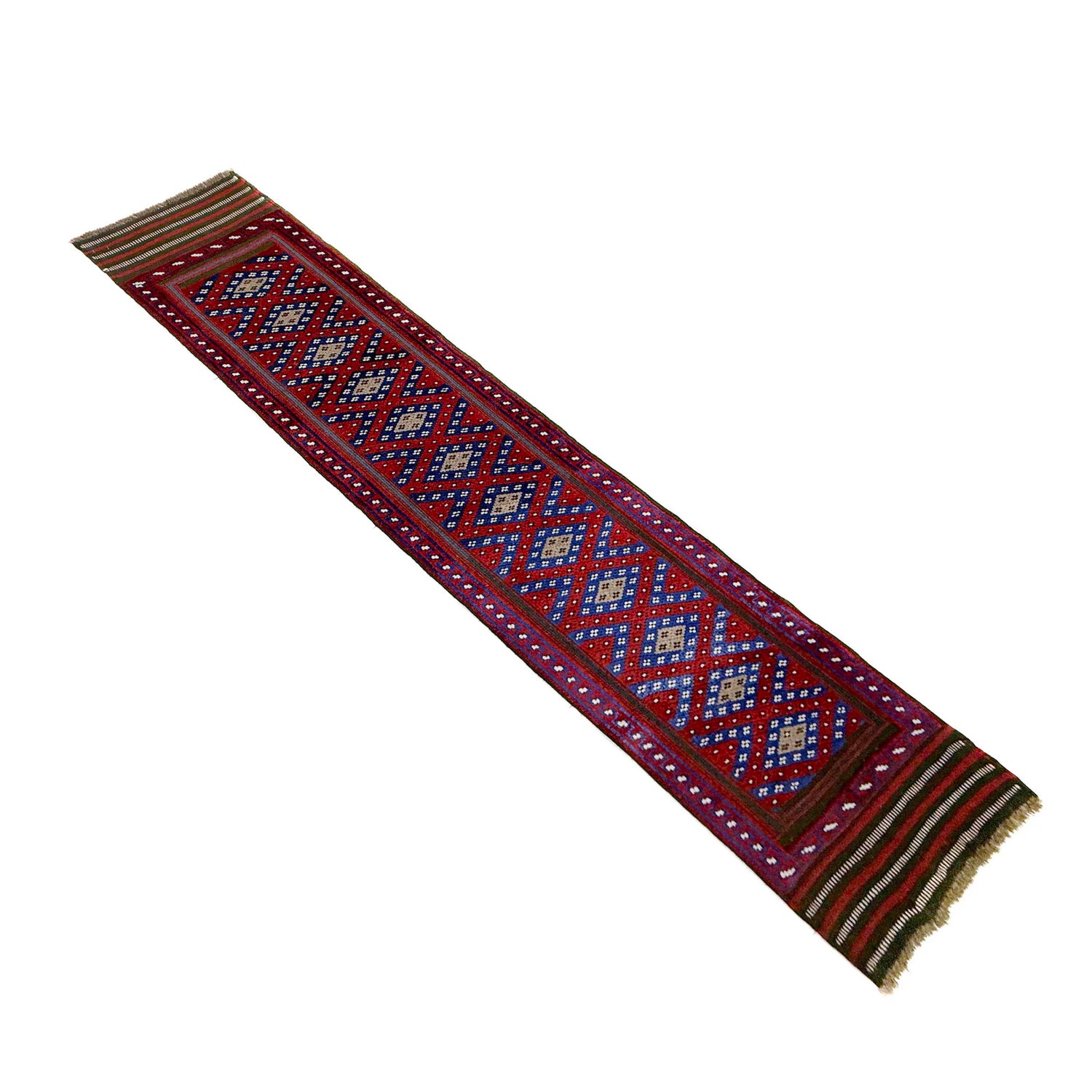 Mashwani Area Rug Runner Handmade Deep Red Geometric 8'