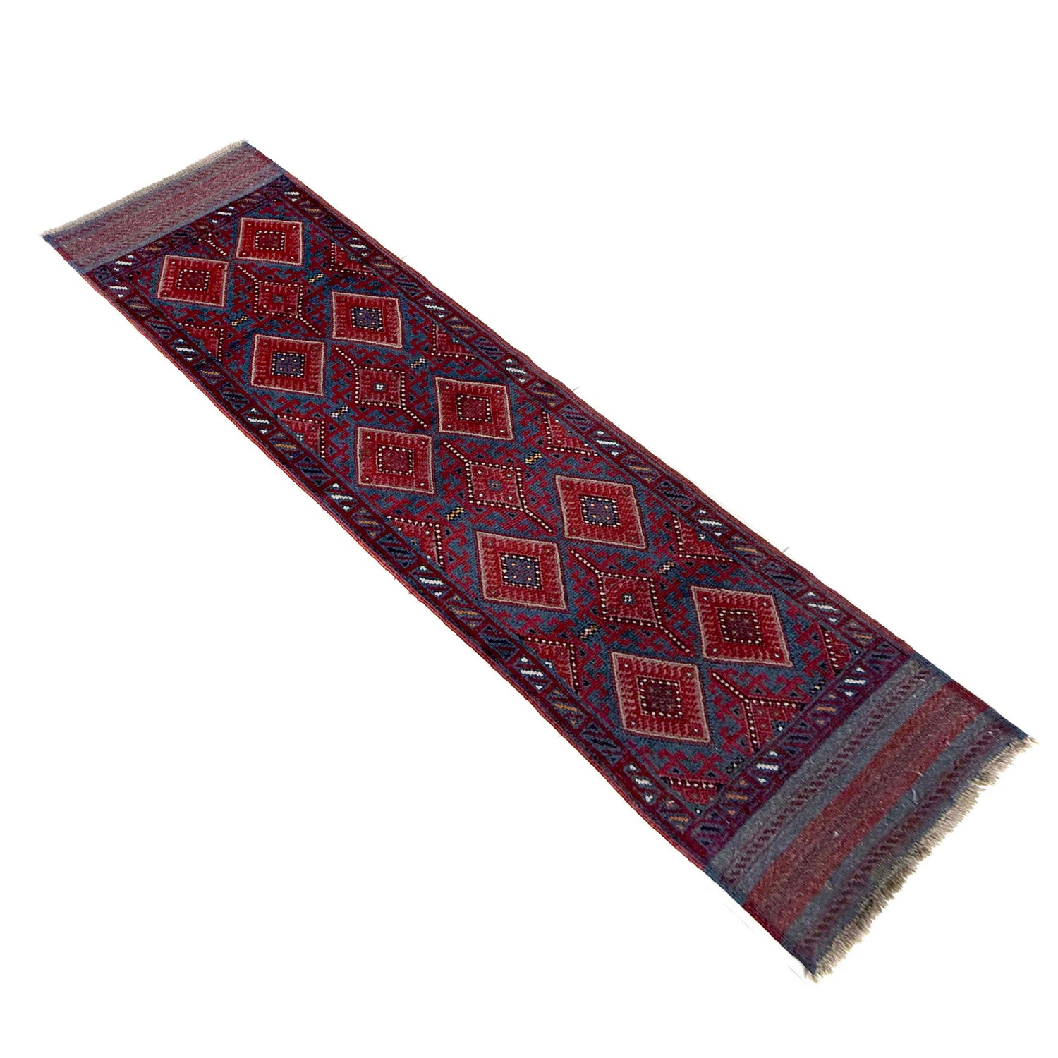 Mashwani Area Rug Runner Handmade Deep Red Geometric 8'