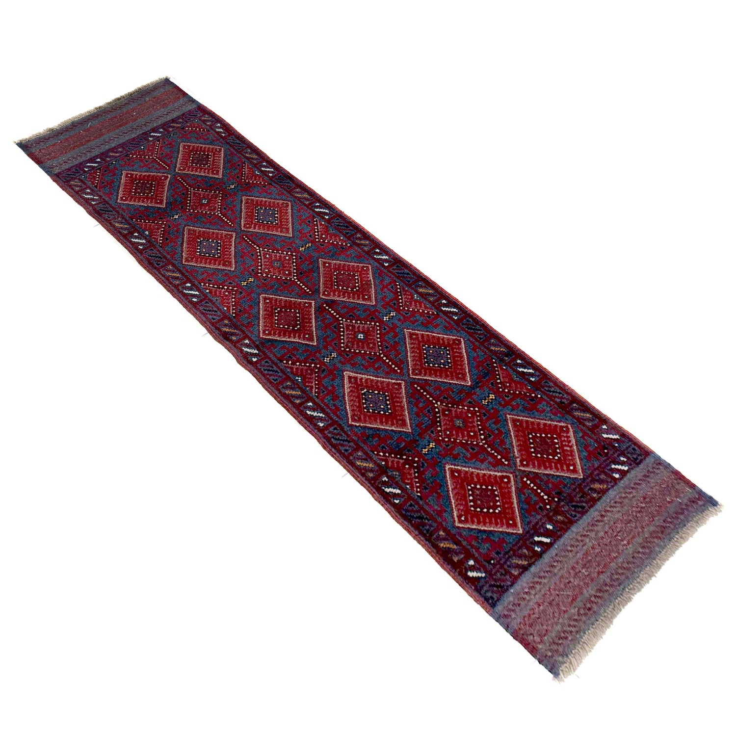 Mashwani Area Rug Runner Handmade Deep Red Geometric 8'