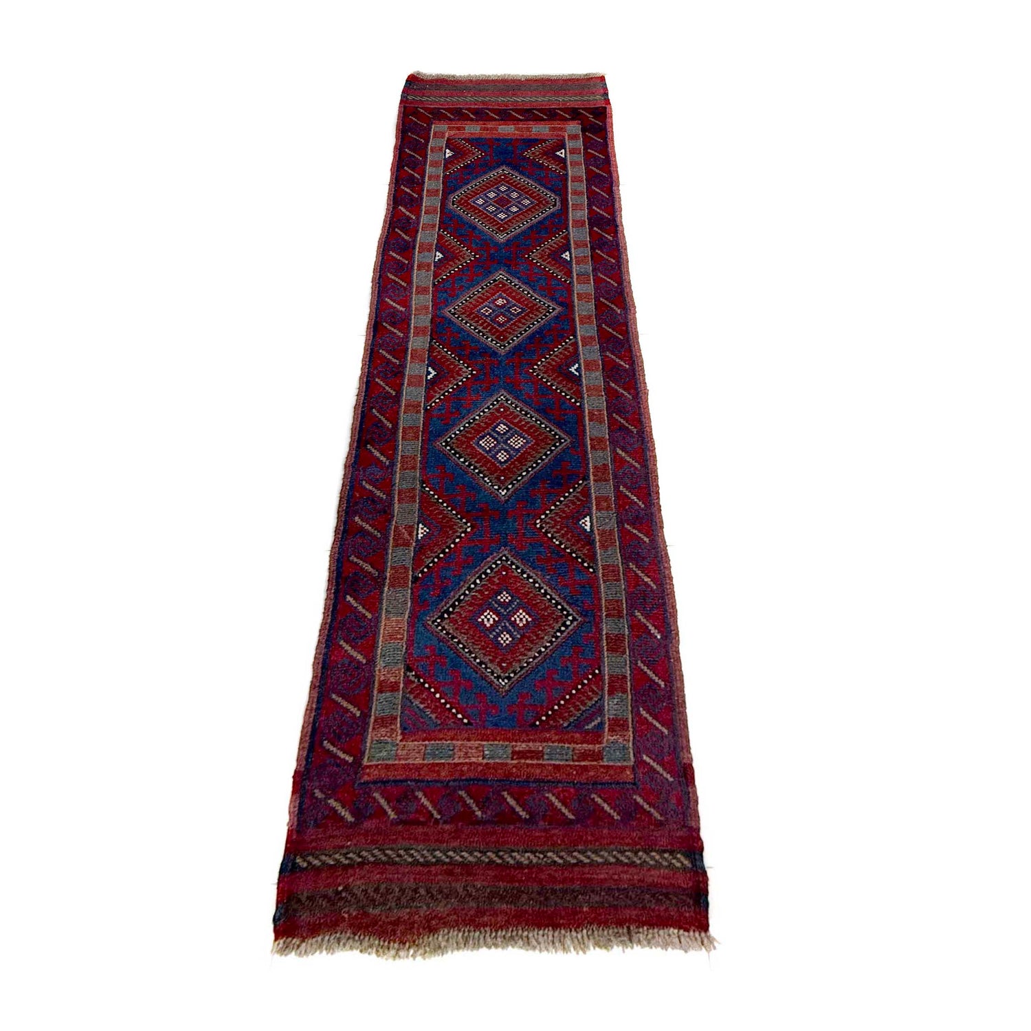 Mashwani Area Rug Runner Handmade Deep Red Geometric 8'