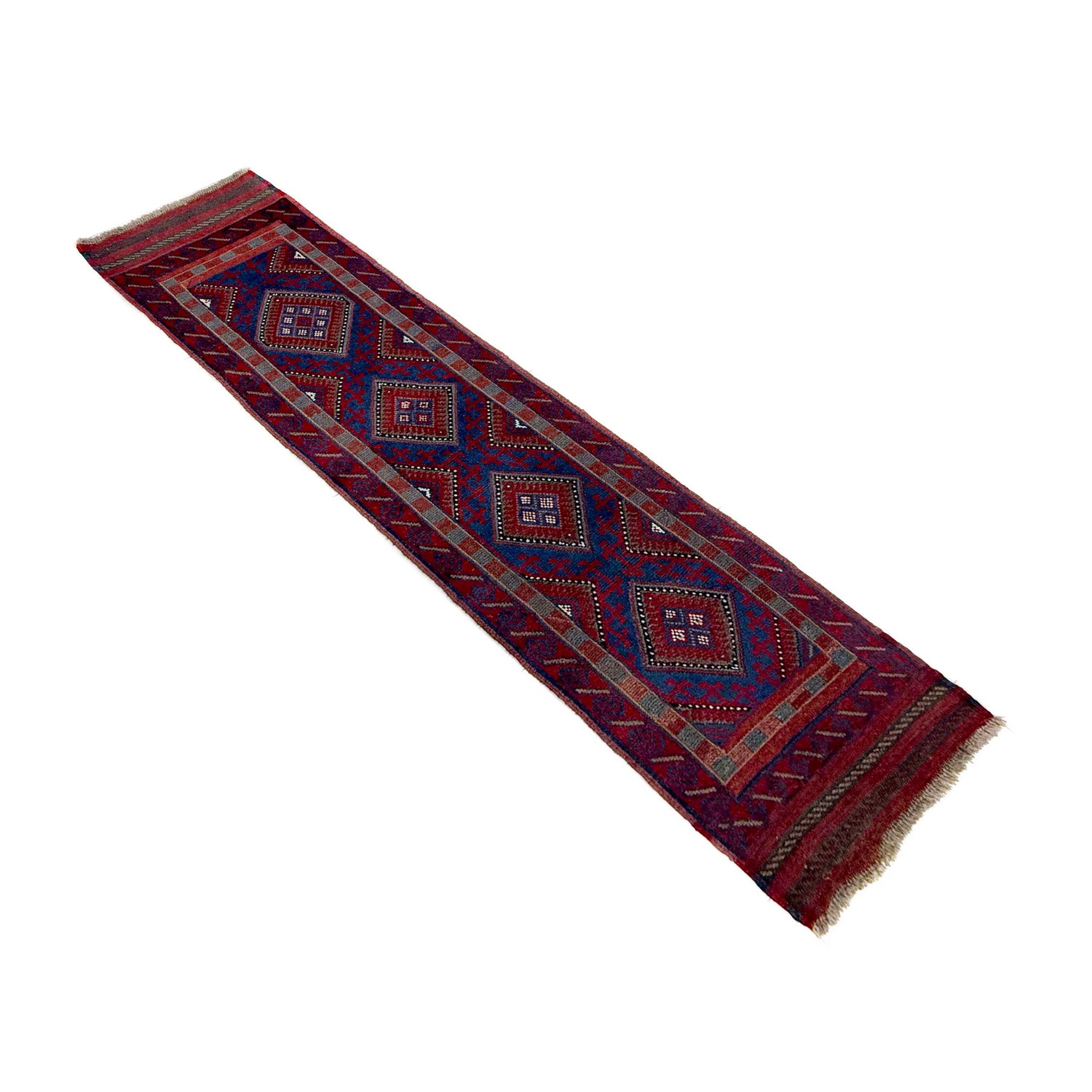 Mashwani Area Rug Runner Handmade Deep Red Geometric 8'