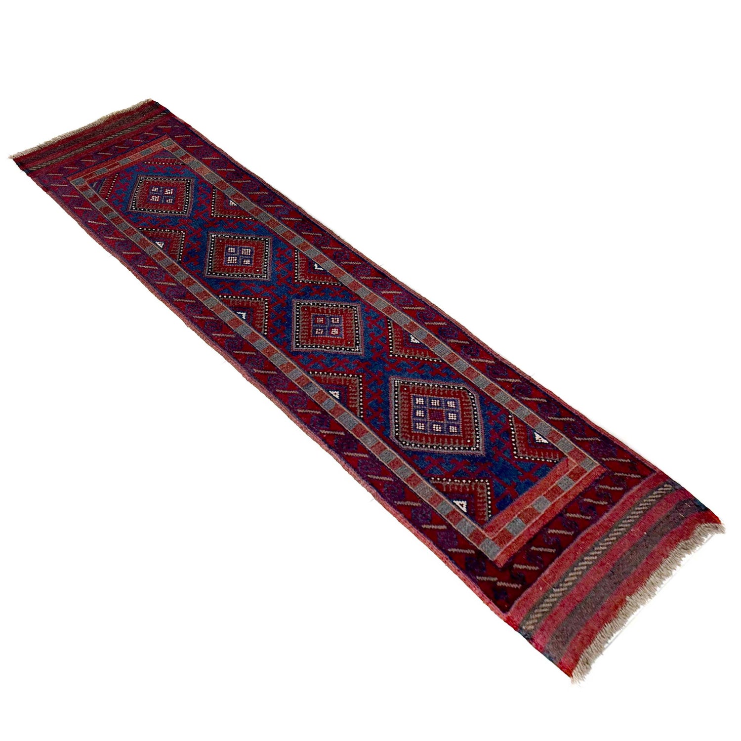 Mashwani Area Rug Runner Handmade Deep Red Geometric 8'