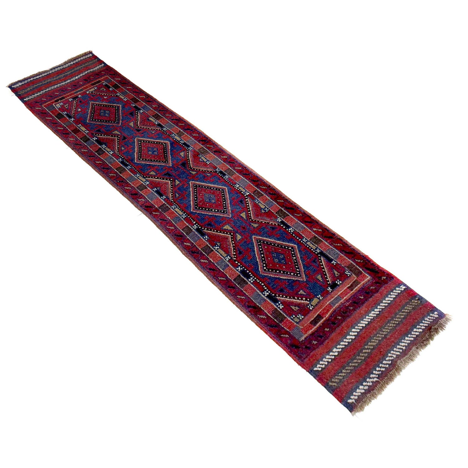 Mashwani Area Rug Runner Handmade Red Geometric 8' Runner