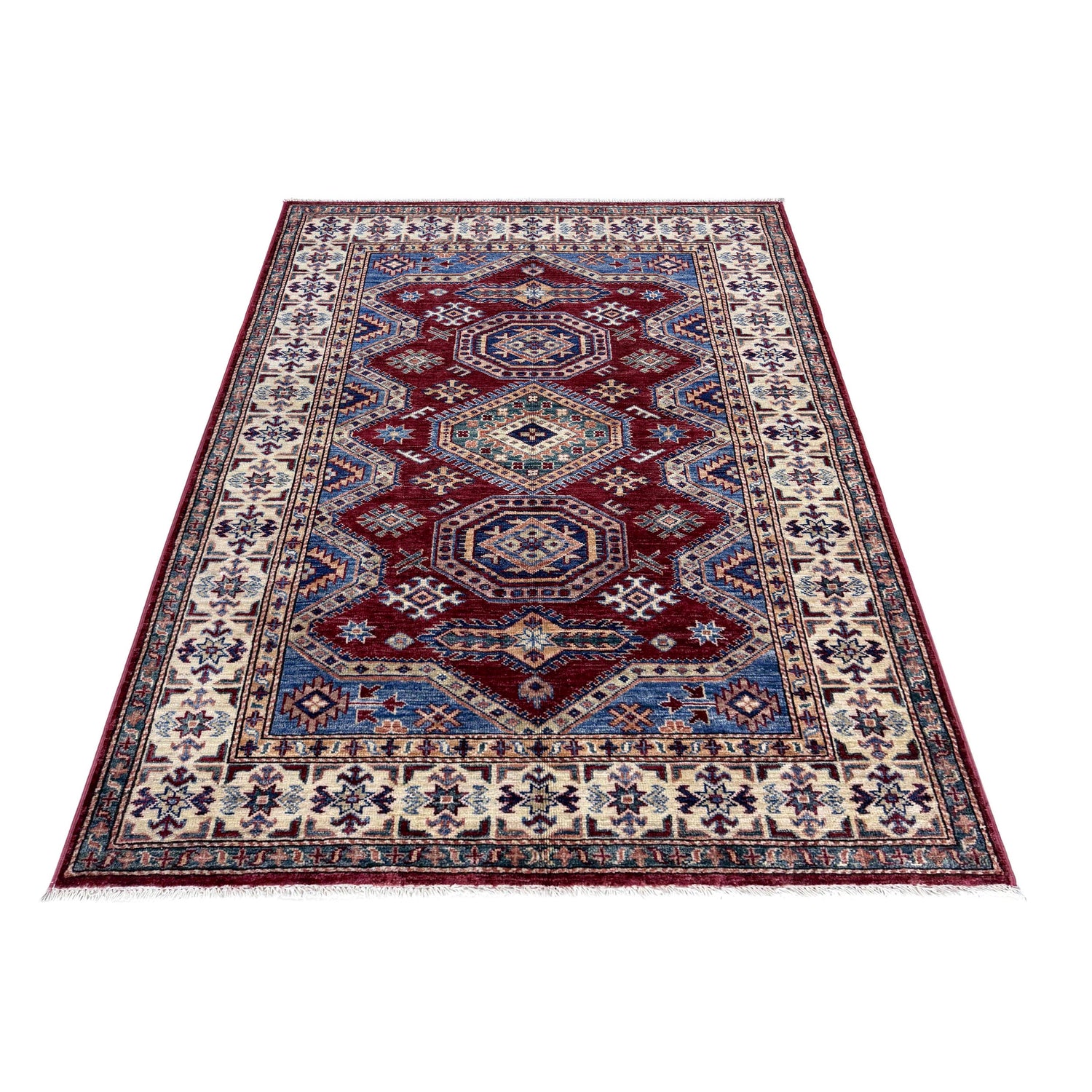 Kazak Rug Handmade Red Medallion 4x6 ft