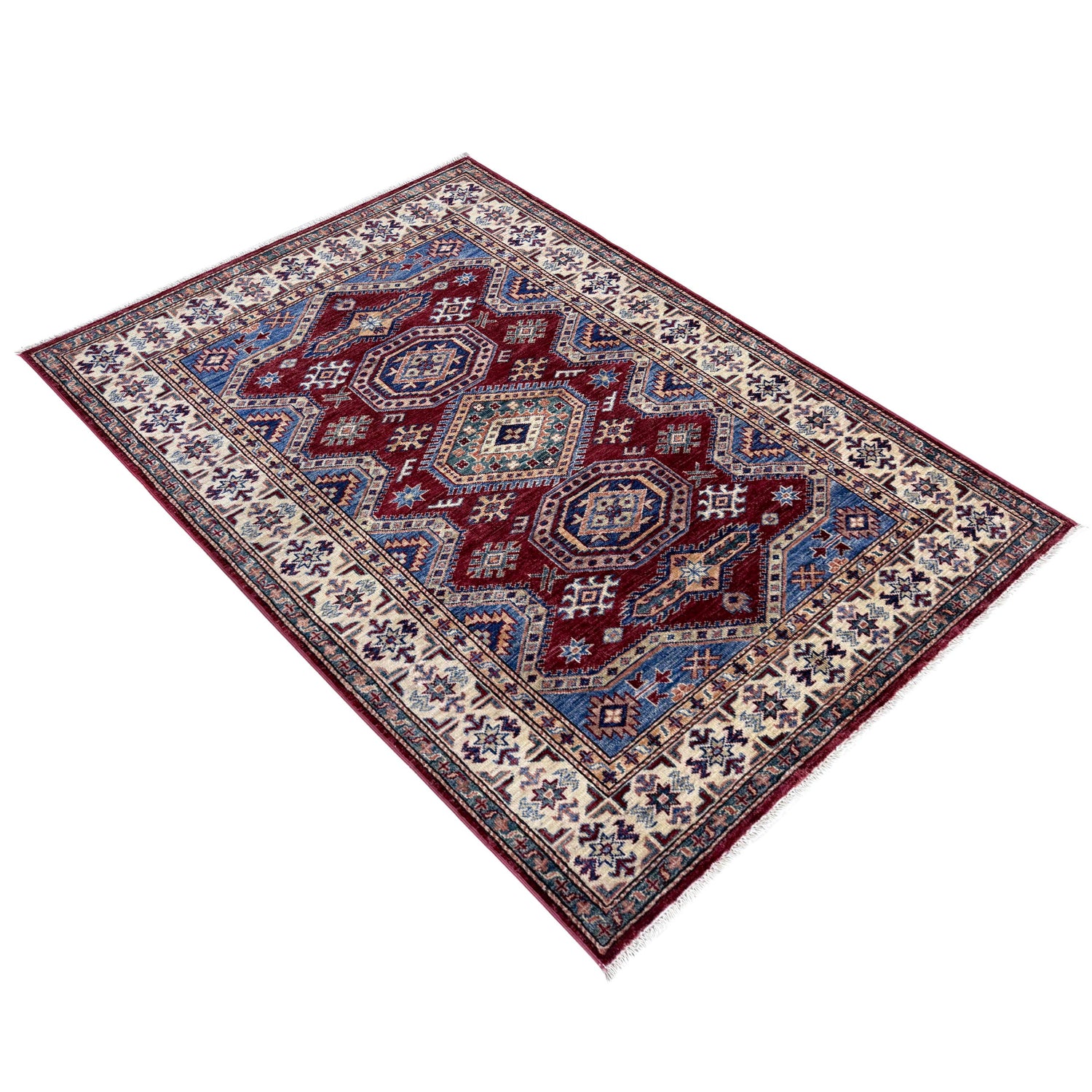 Kazak Rug Handmade Red Medallion 4x6 ft