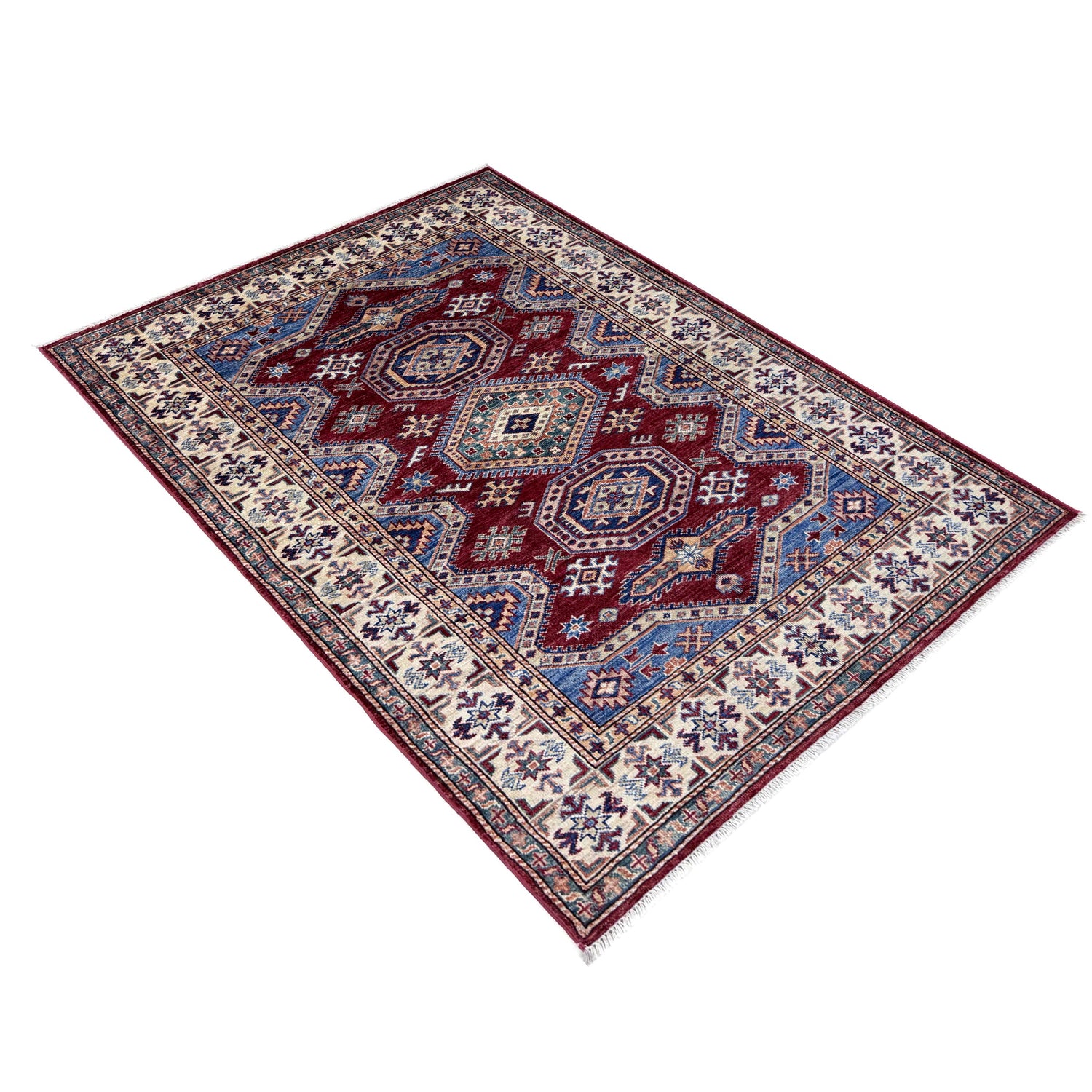 Kazak Rug Handmade Red Medallion 4x6 ft