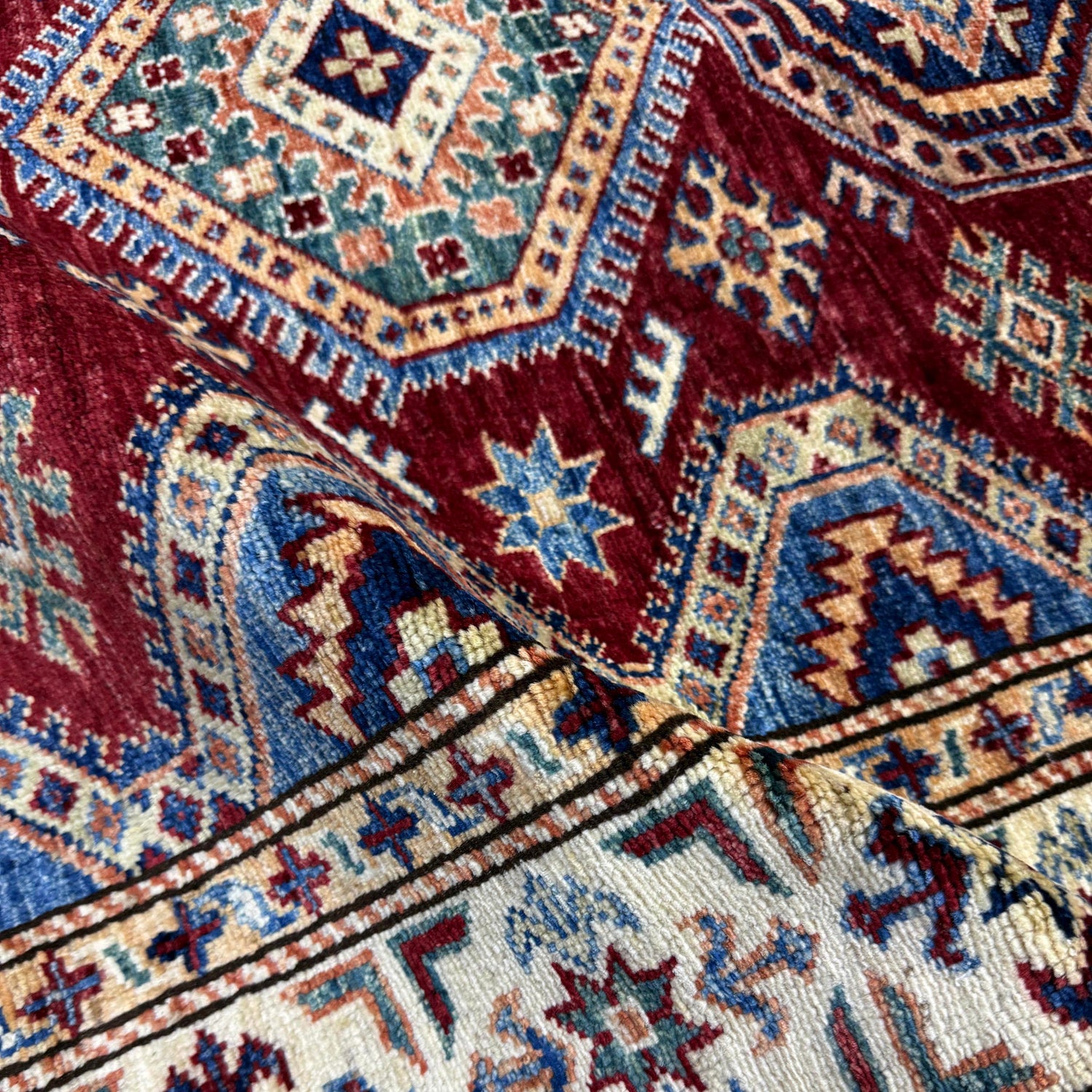 Kazak Rug Handmade Red Medallion 4x6 ft