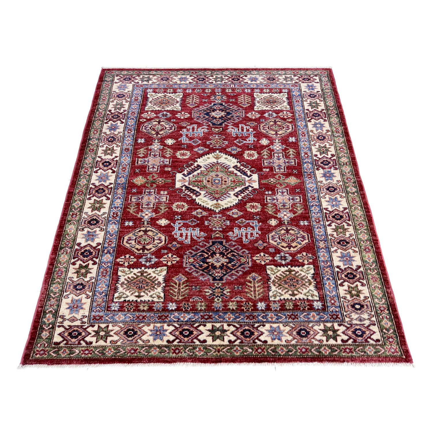 Kazak Rug Handmade Red Medallion 4x6 ft