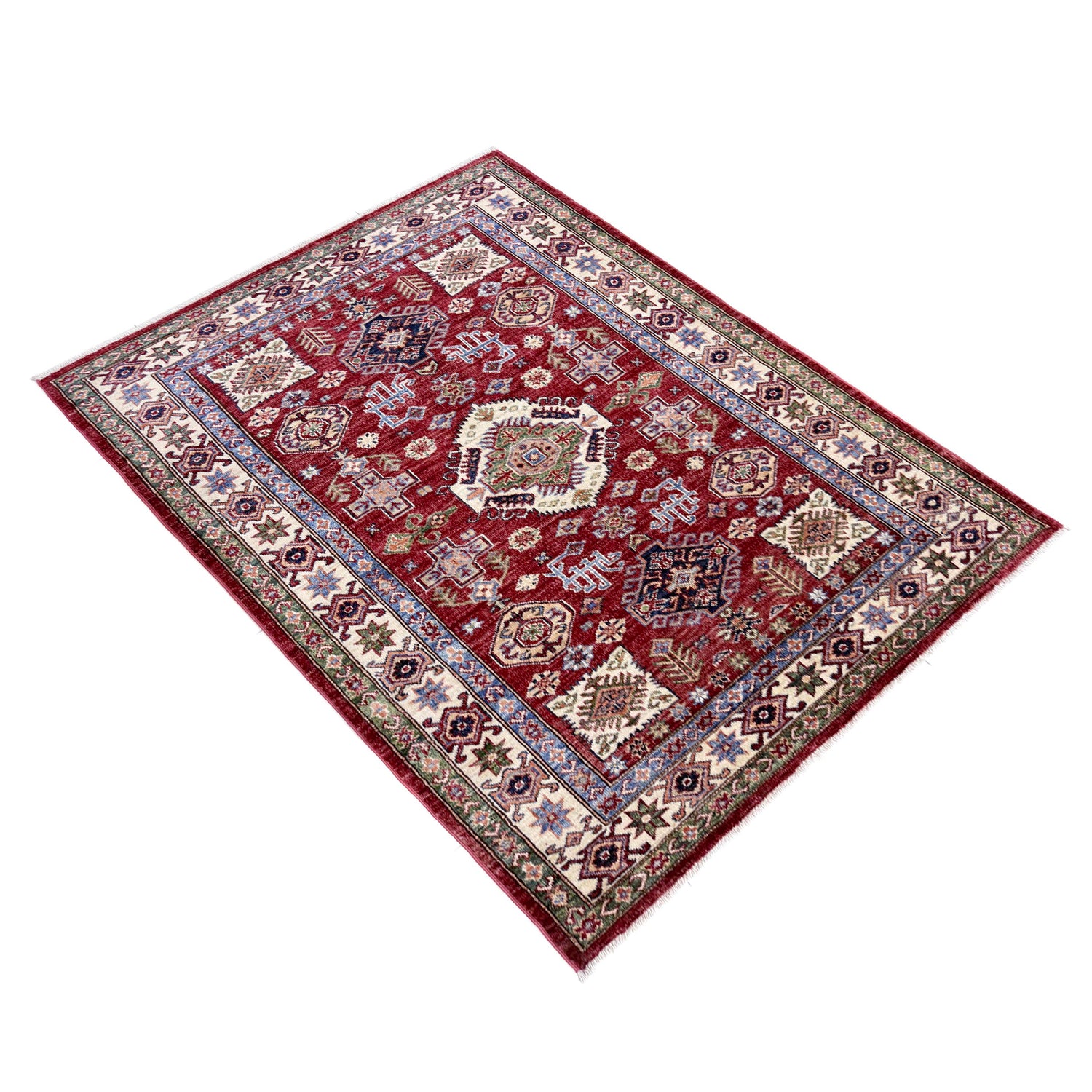 Kazak Rug Handmade Red Medallion 4x6 ft