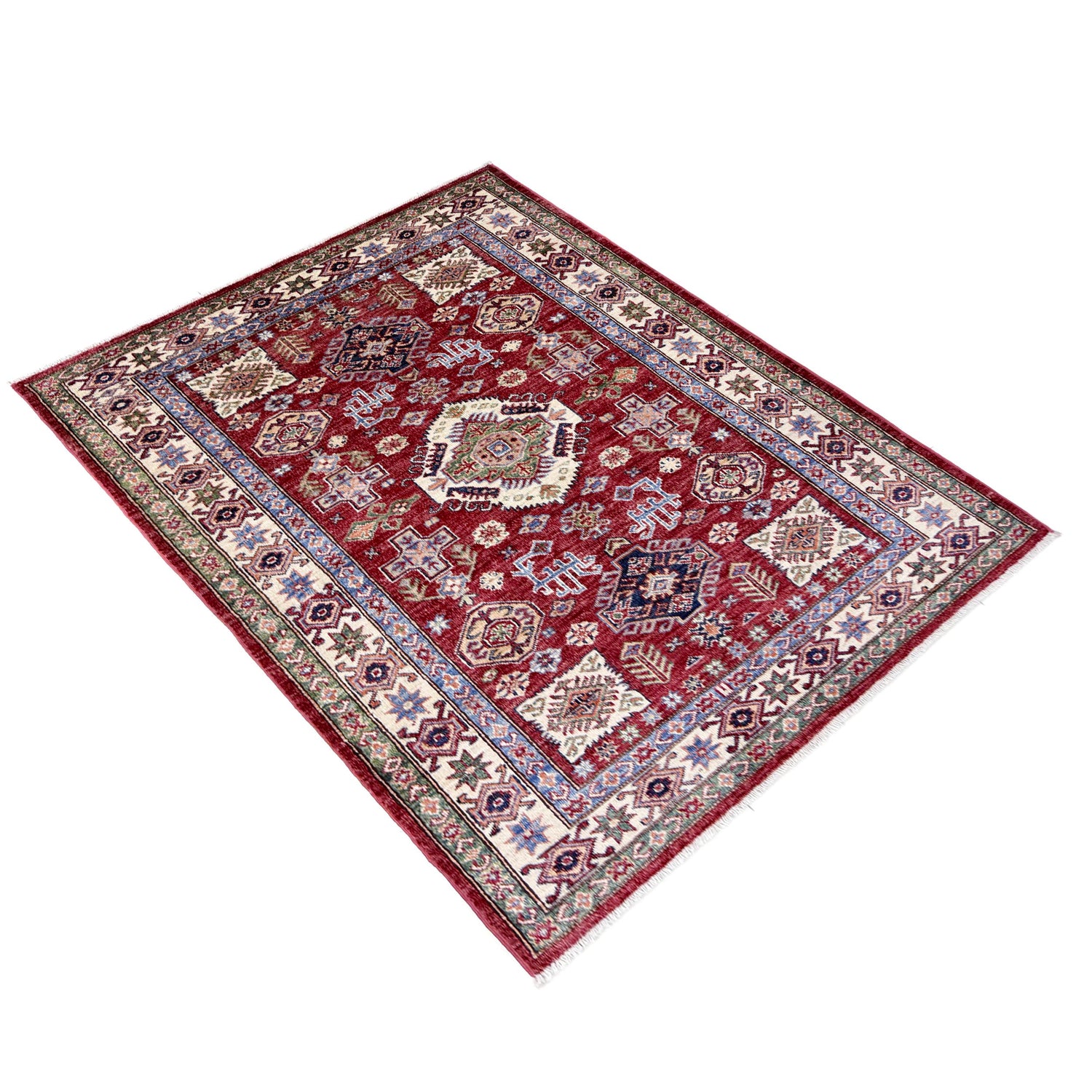 Kazak Rug Handmade Red Medallion 4x6 ft