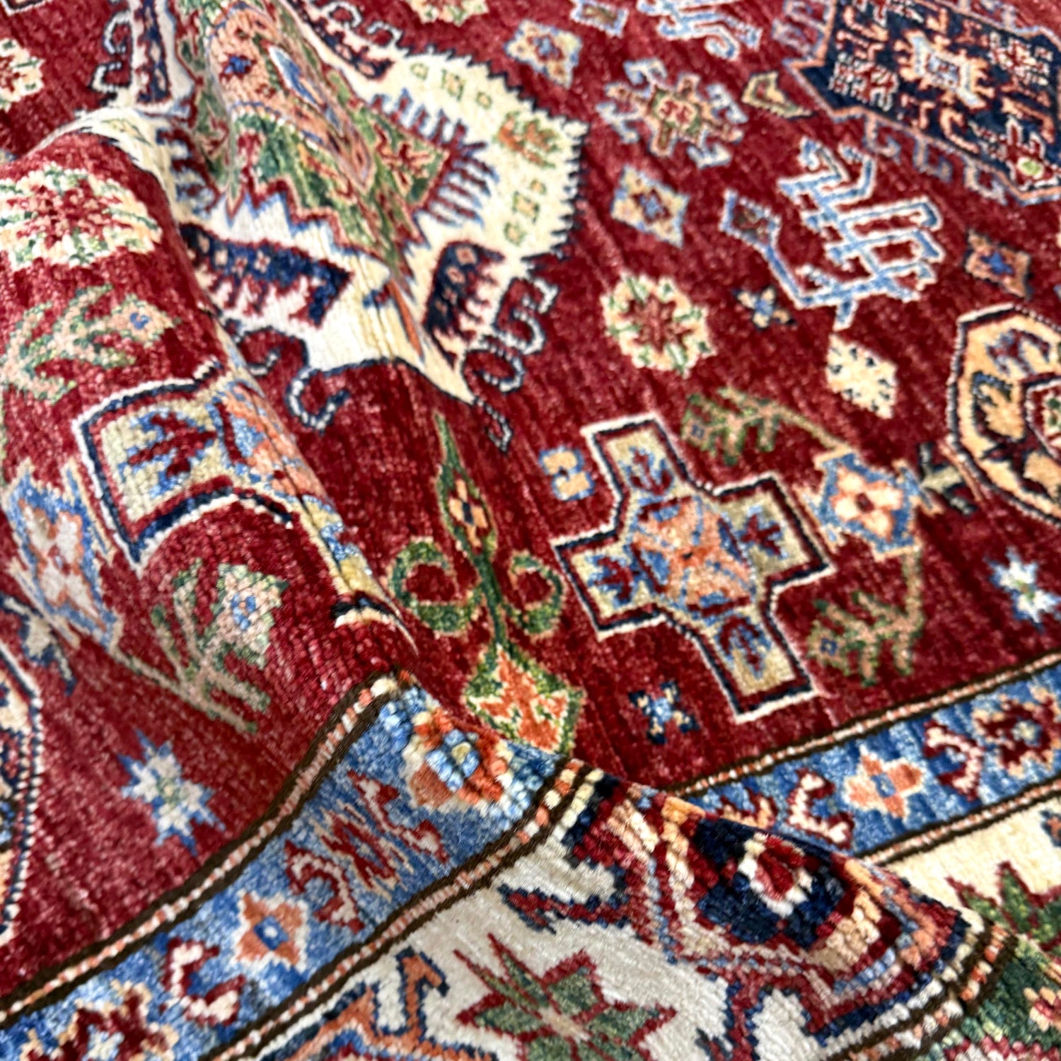Kazak Rug Handmade Red Medallion 4x6 ft