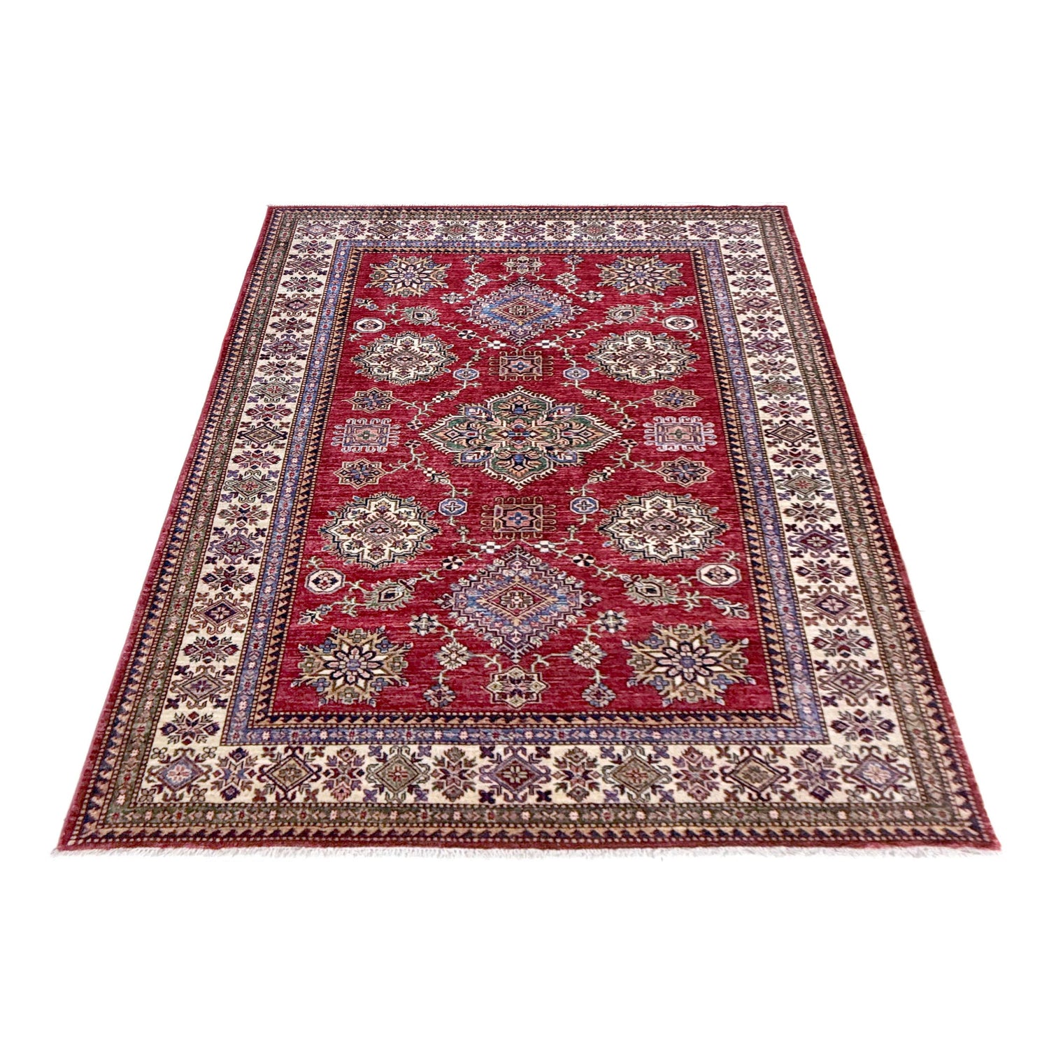 Kazak Rug Handmade Red Medallion 5x8 ft