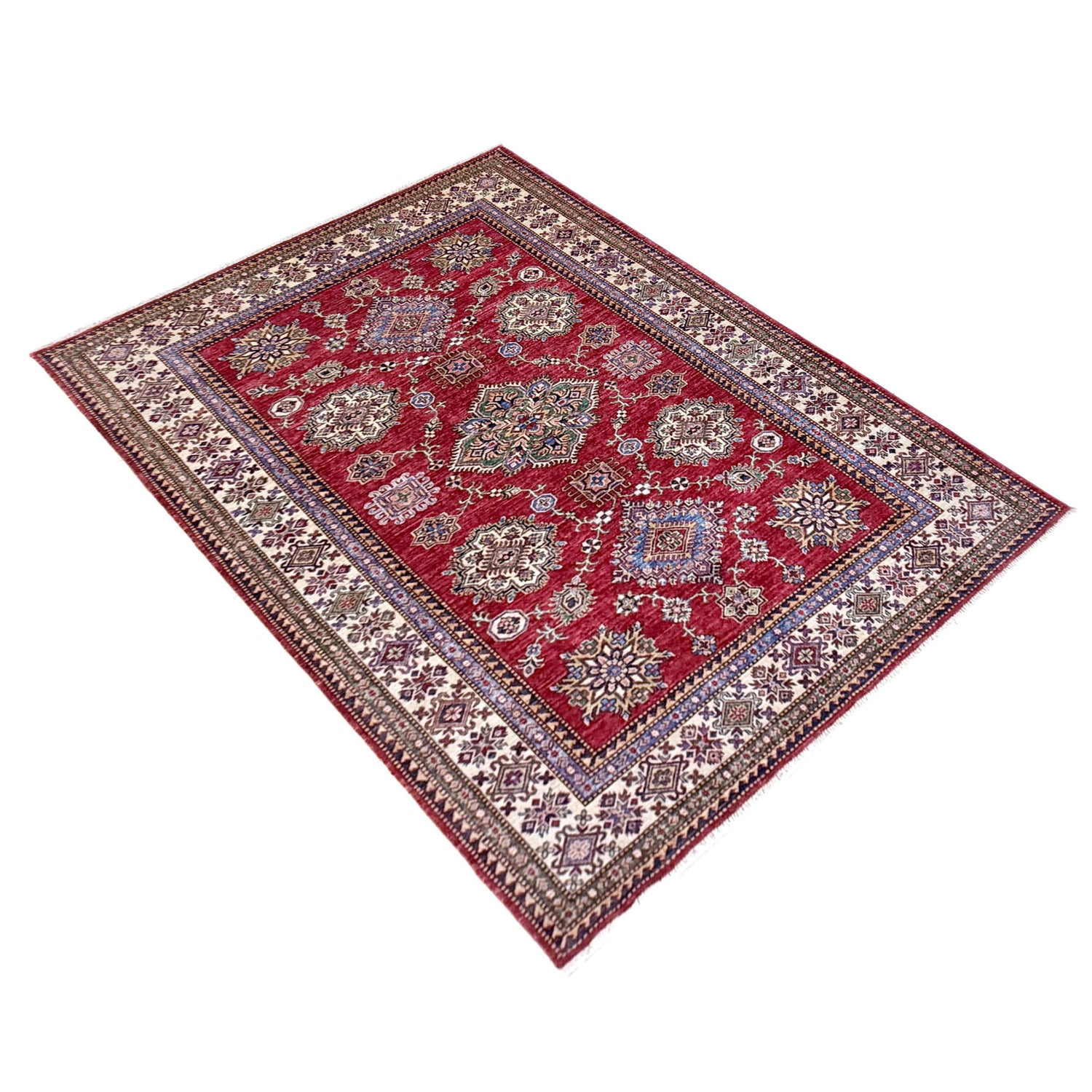 Kazak Rug Handmade Red Medallion 5x8 ft