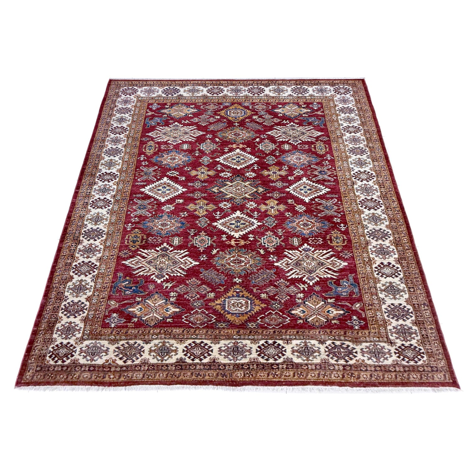 Kazak Rug Handmade Red Medallion 7x10 ft