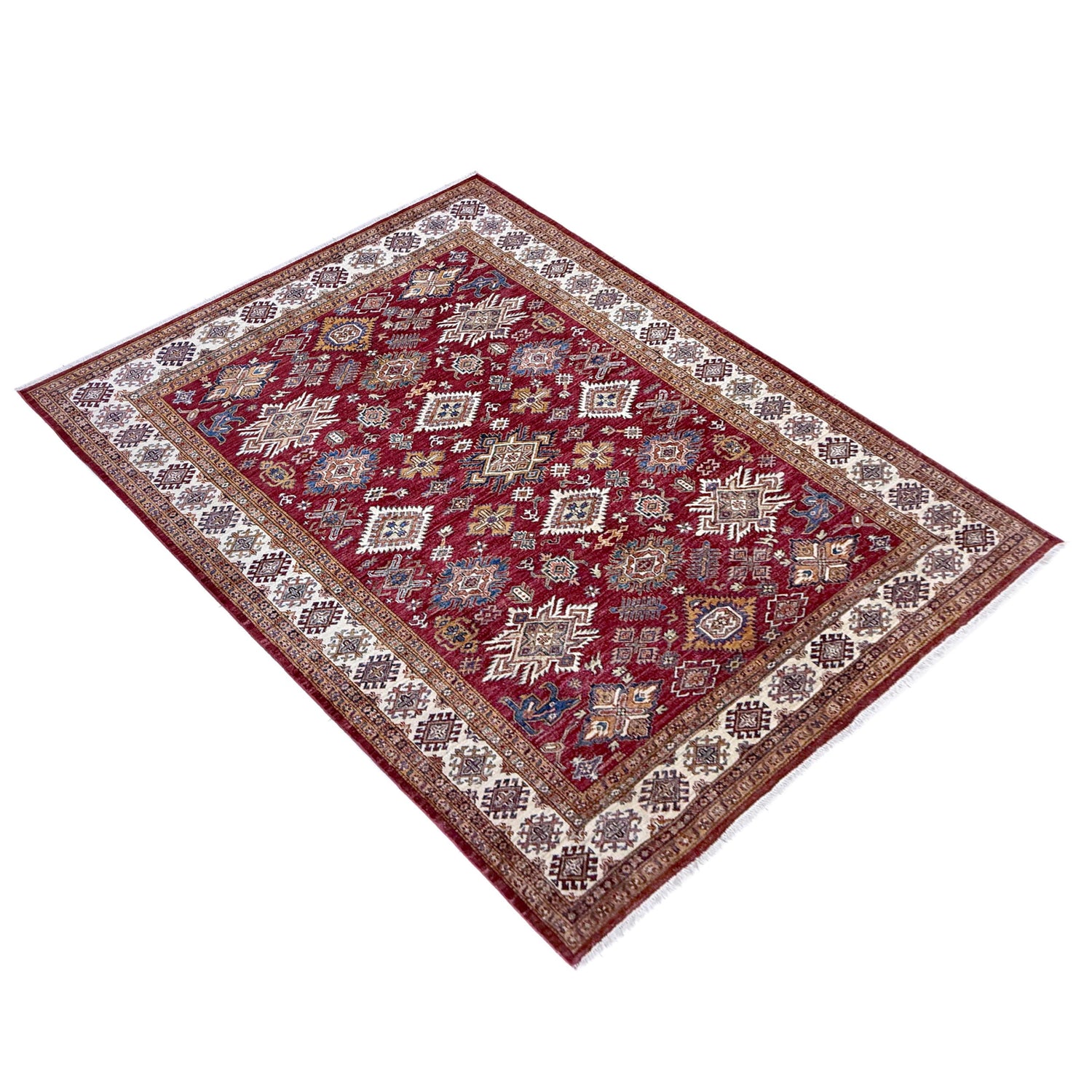 Kazak Rug Handmade Red Medallion 7x10 ft