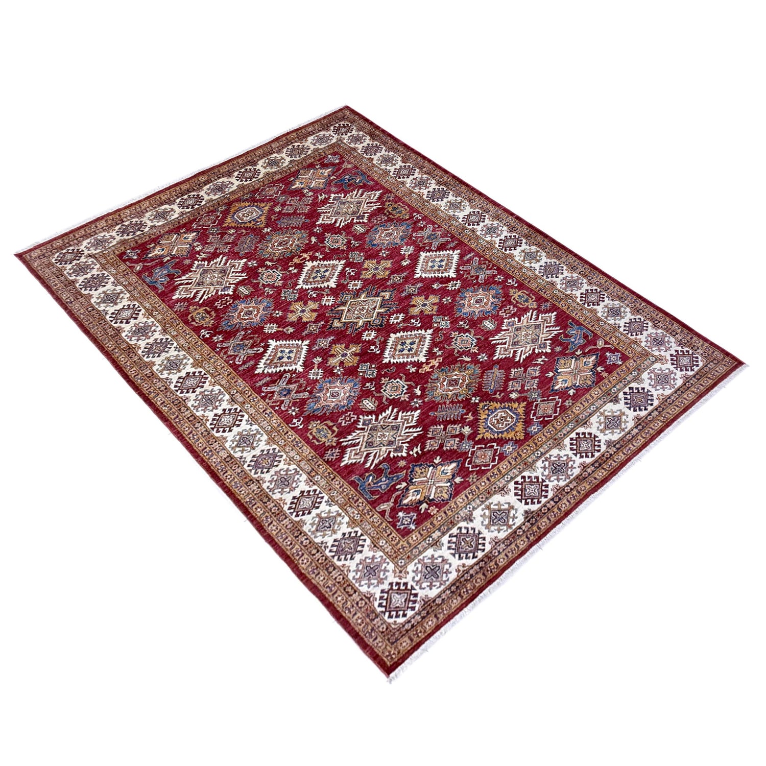 Kazak Rug Handmade Red Medallion 7x10 ft