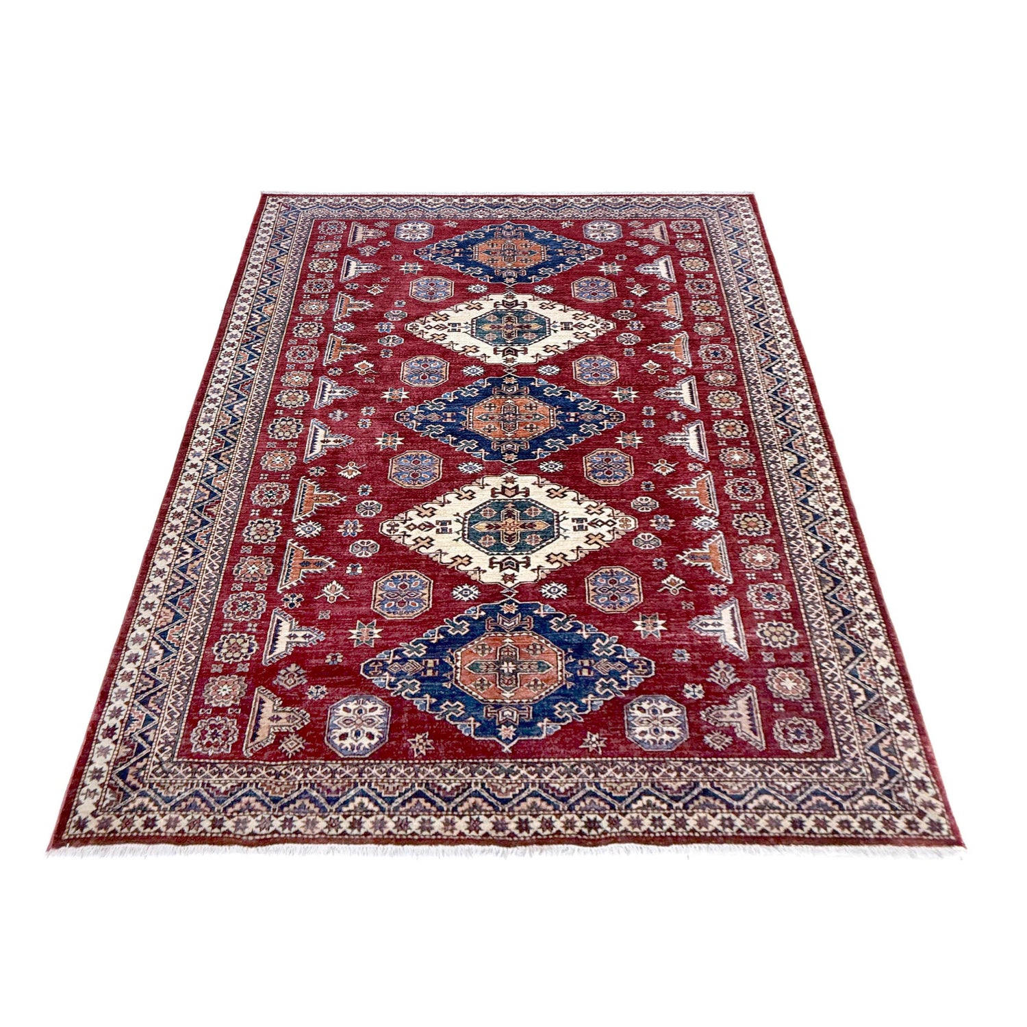Kazak Rug Handmade Red Medallion 7x10 ft