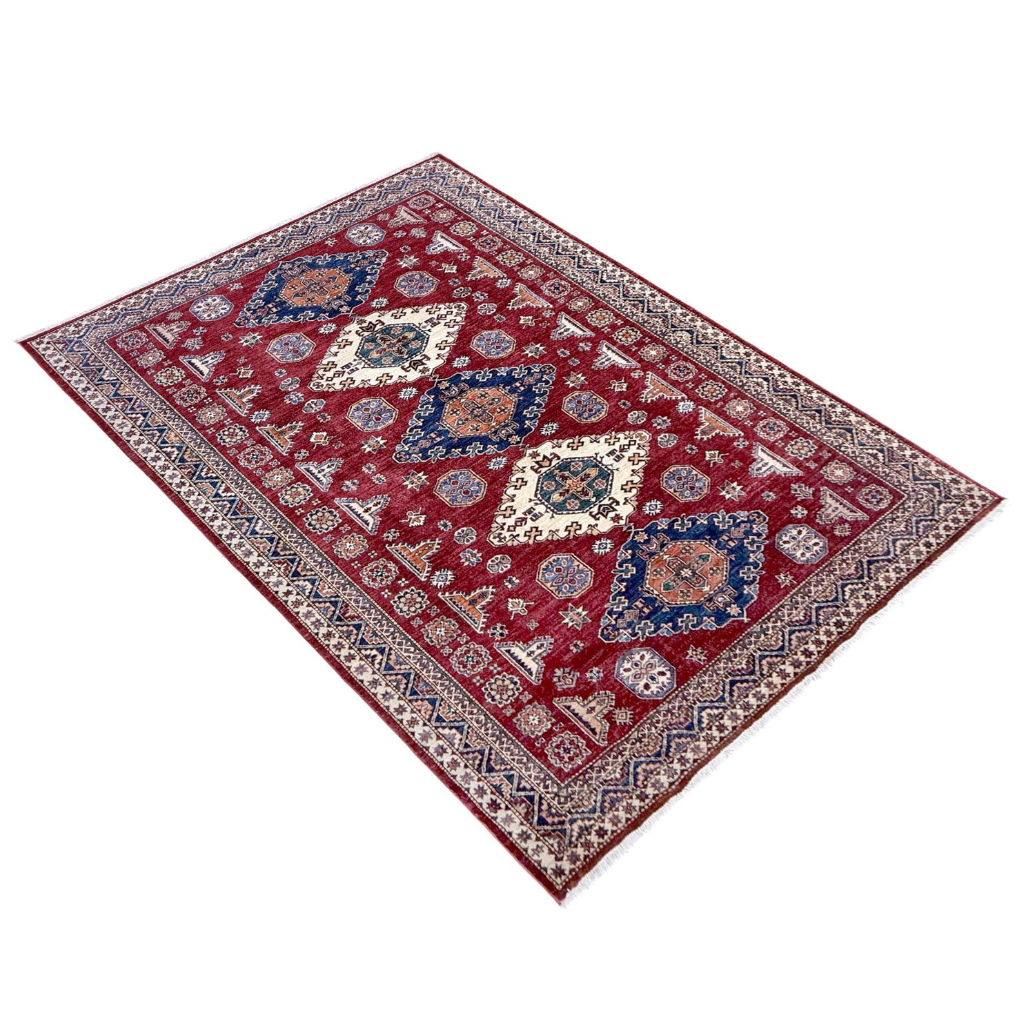 Kazak Rug Handmade Red Medallion 7x10 ft
