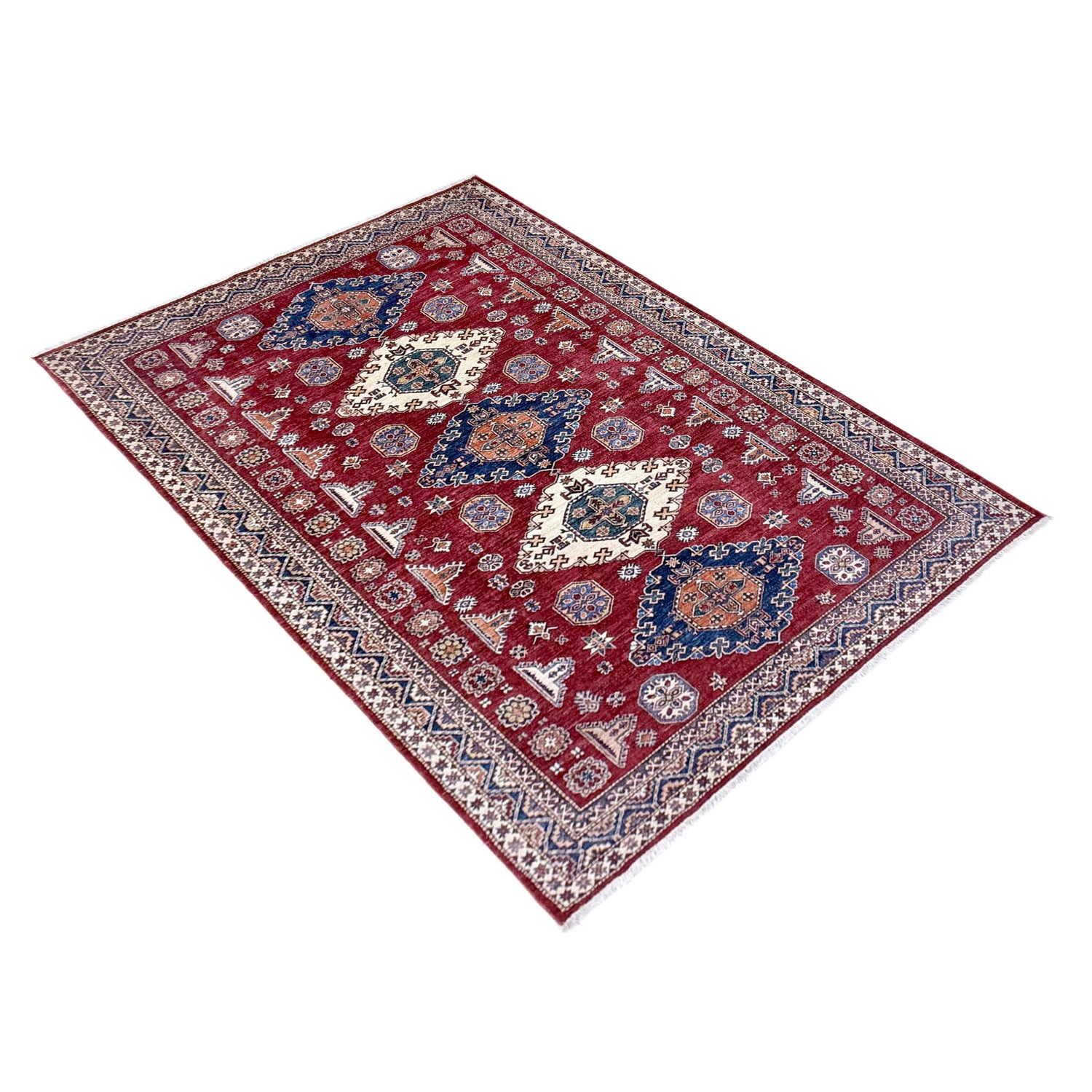Kazak Rug Handmade Red Medallion 7x10 ft
