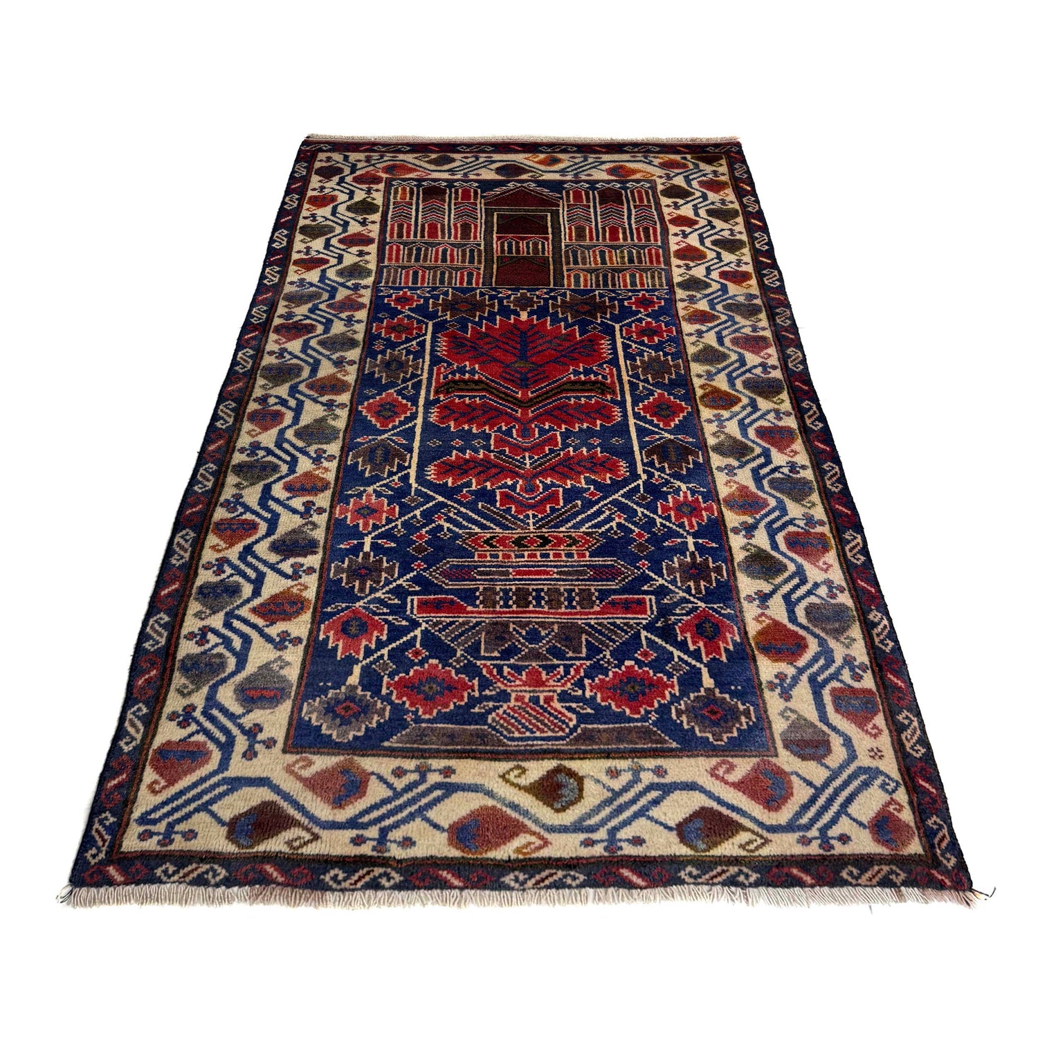Baluchi Rug Handmade Multi Prayer Design 3x5 ft
