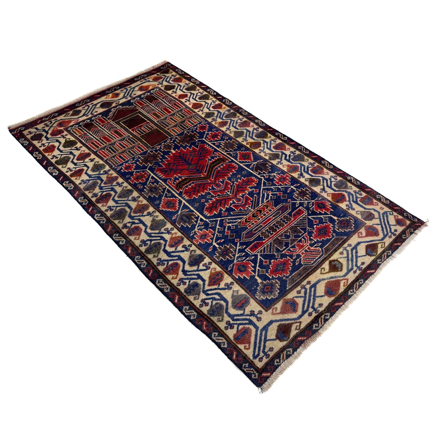 Baluchi Rug Handmade Multi Prayer Design 3x5 ft