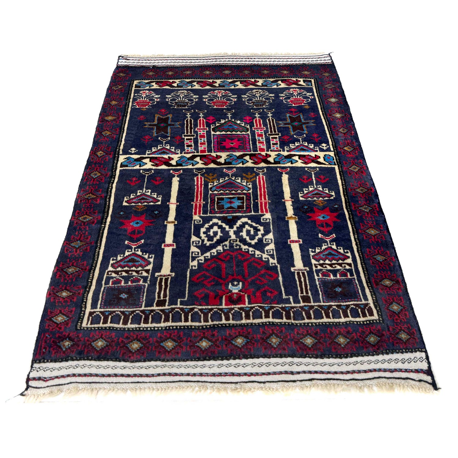 Baluchi Rug Handmade Multi Prayer Design 2x4 ft