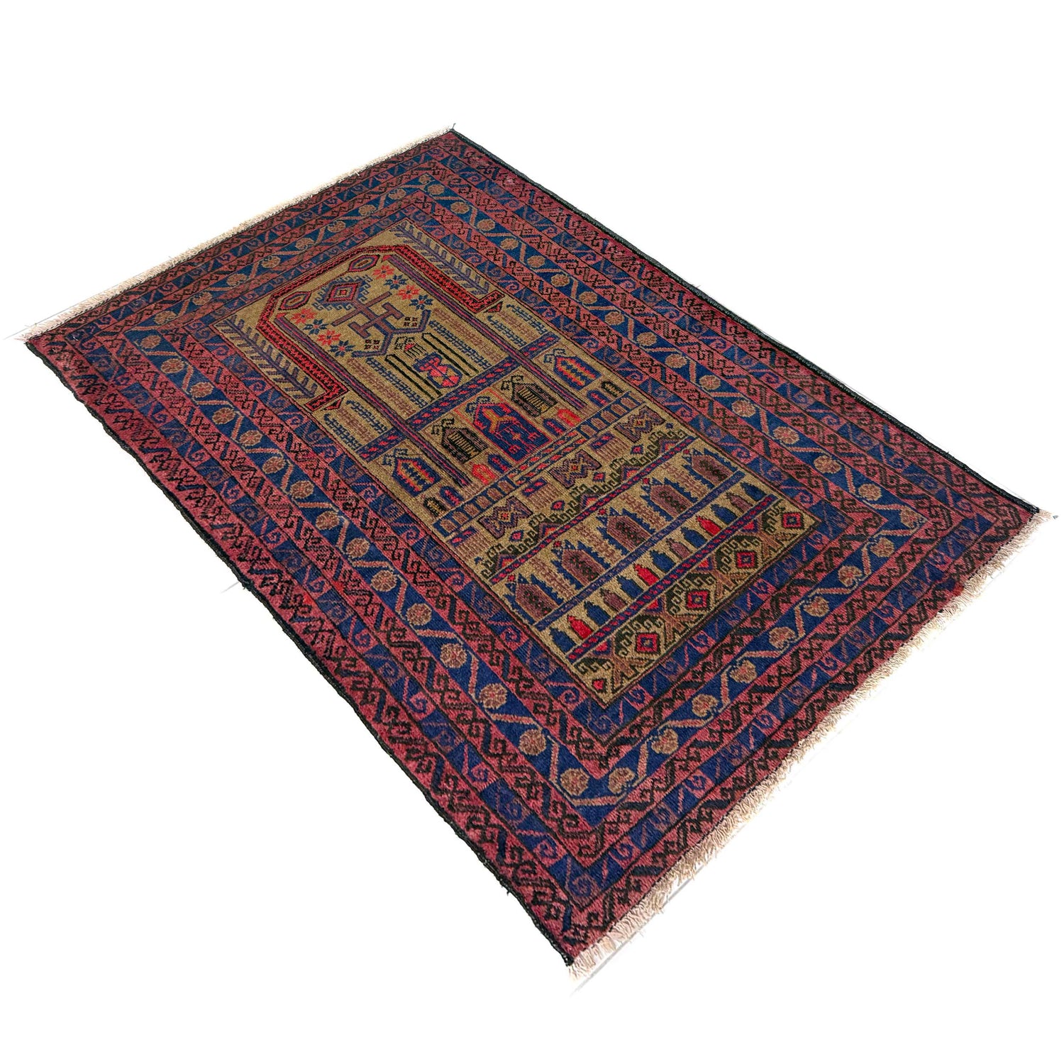 Baluchi Rug Handmade Multi Prayer Design 2x4 ft