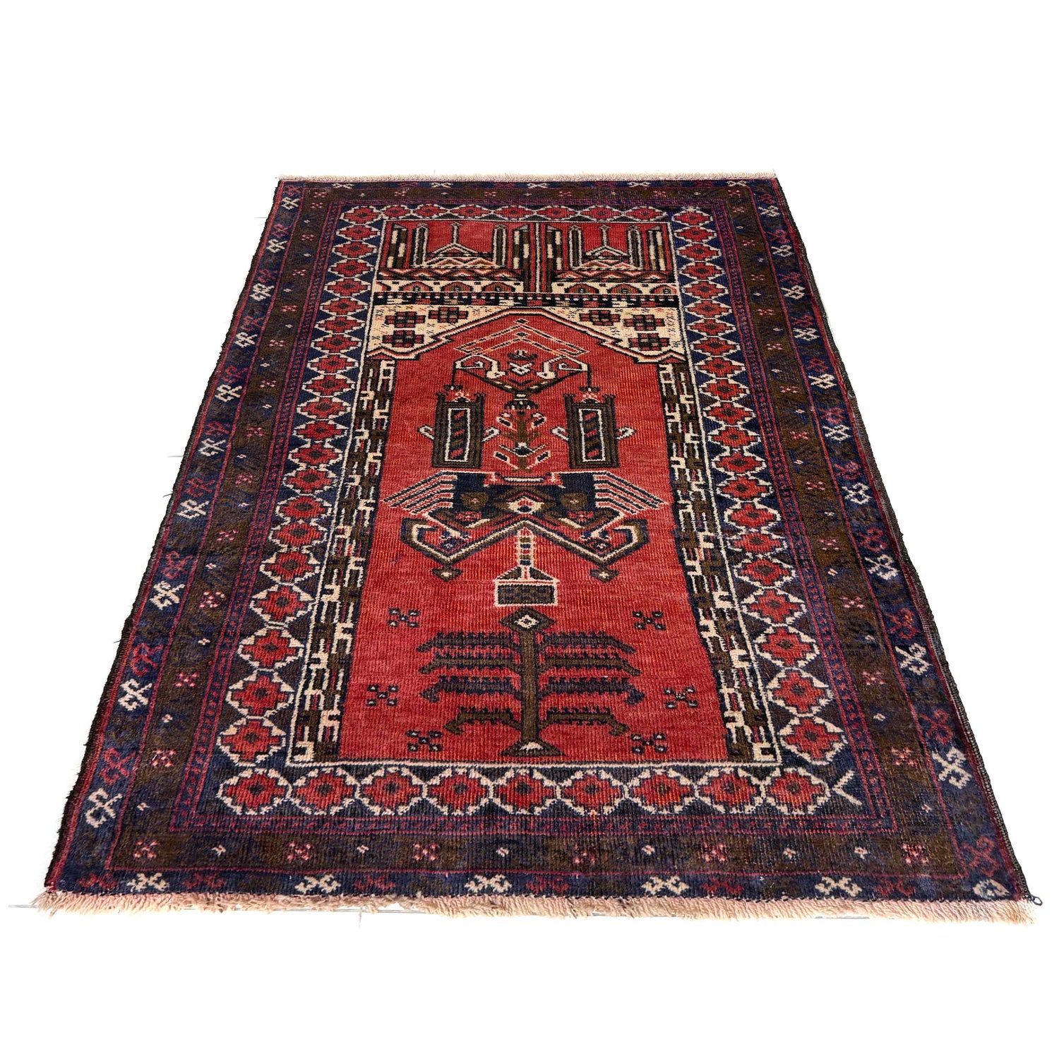 Baluchi Rug Handmade Red Prayer Design 2x4 ft