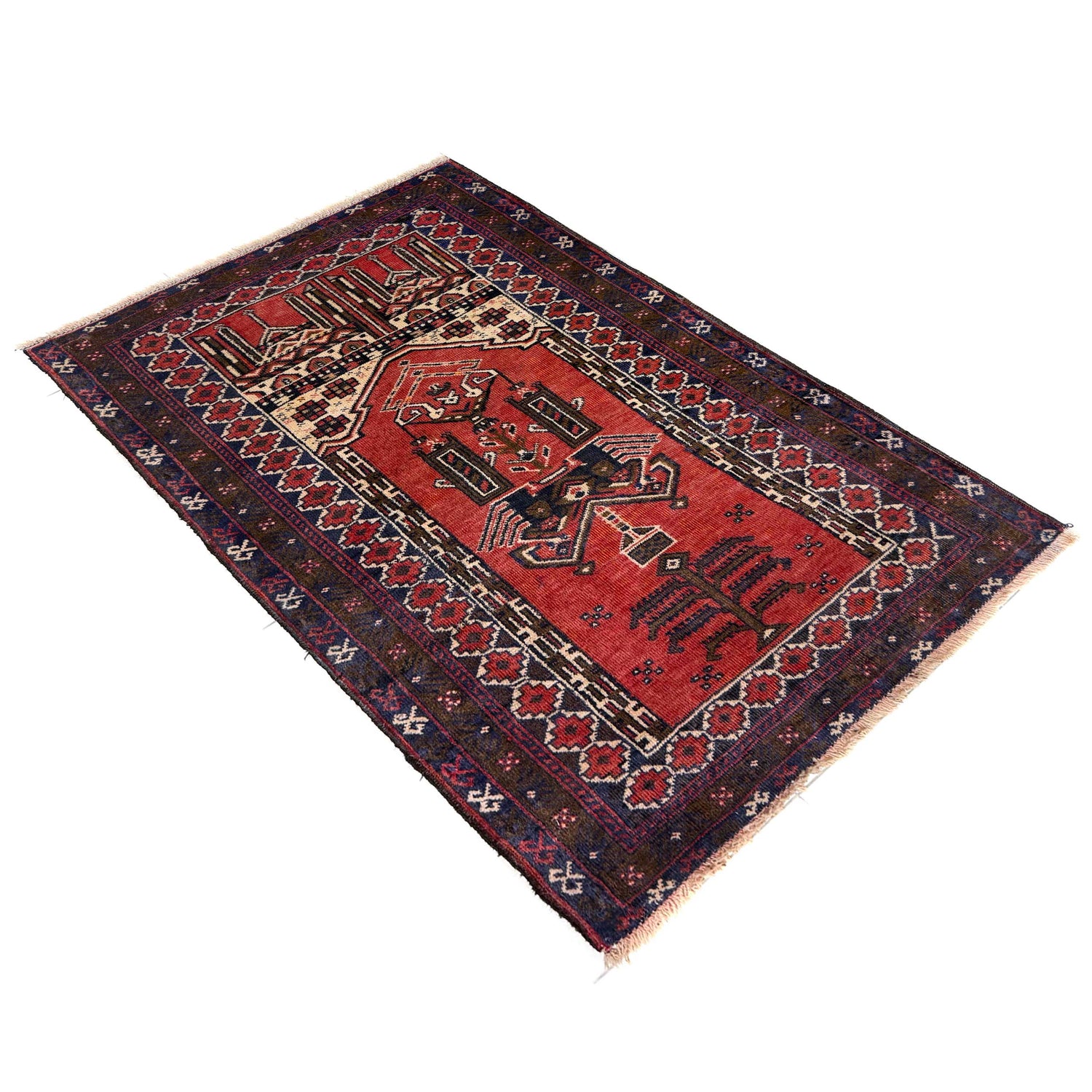 Baluchi Rug Handmade Red Prayer Design 2x4 ft