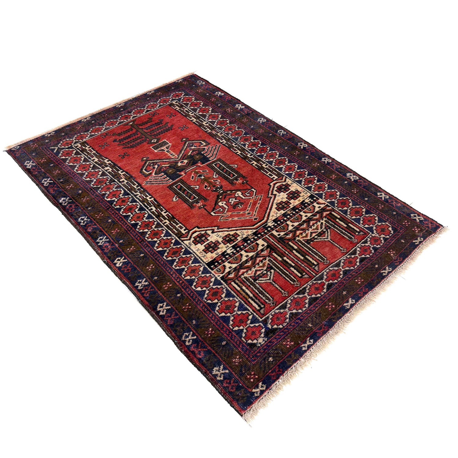 Baluchi Rug Handmade Red Prayer Design 2x4 ft