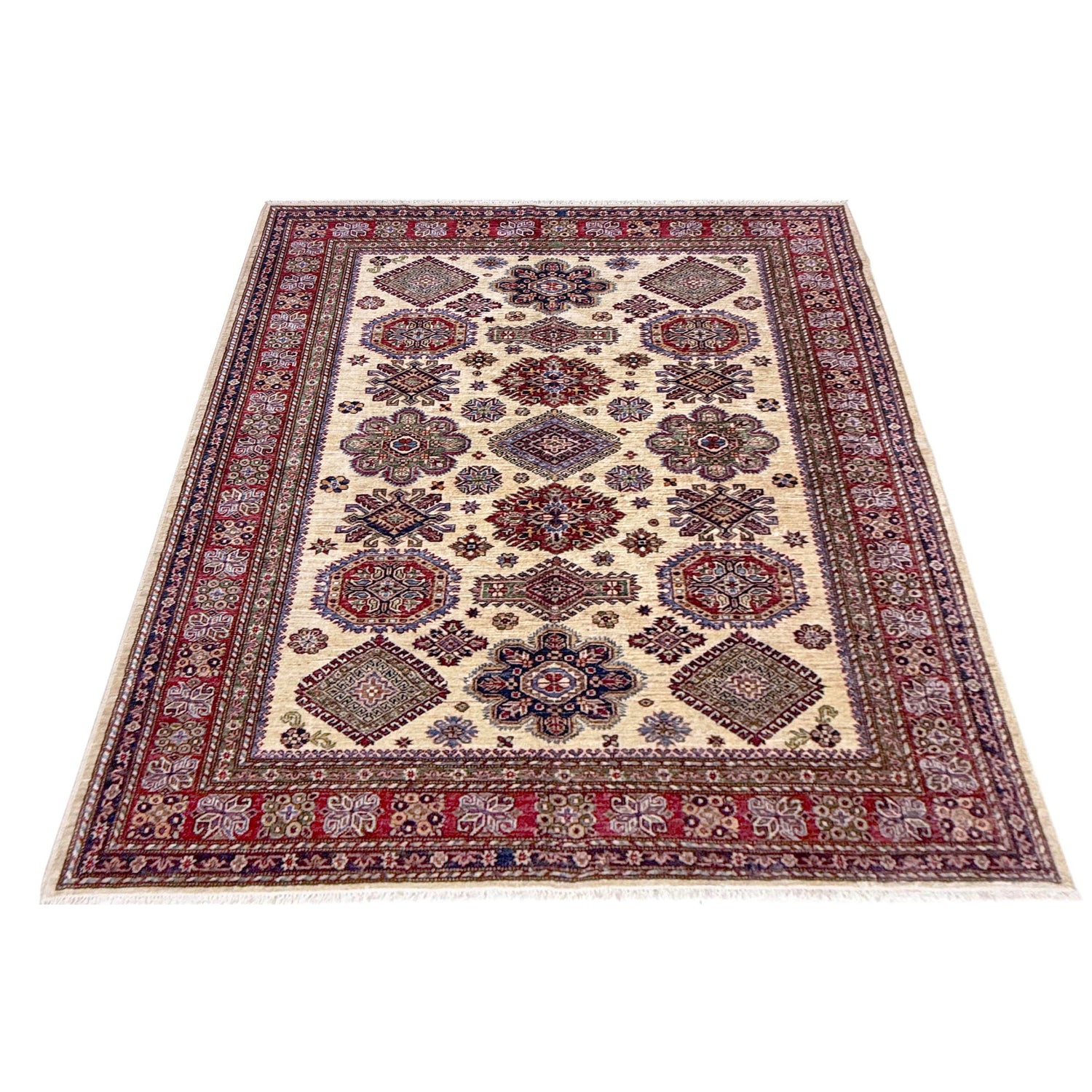 Kazak Rug Handmade Beige Medallion 5x8 ft