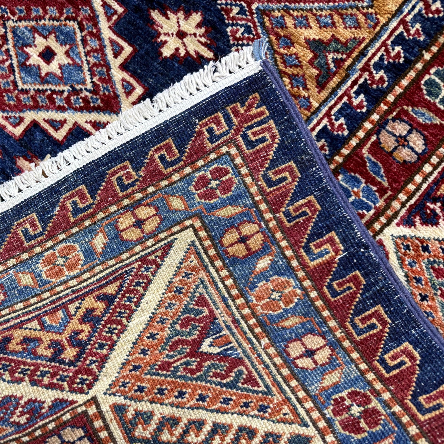 Kazak Rug Handmade Blue Medallion 5x8 ft