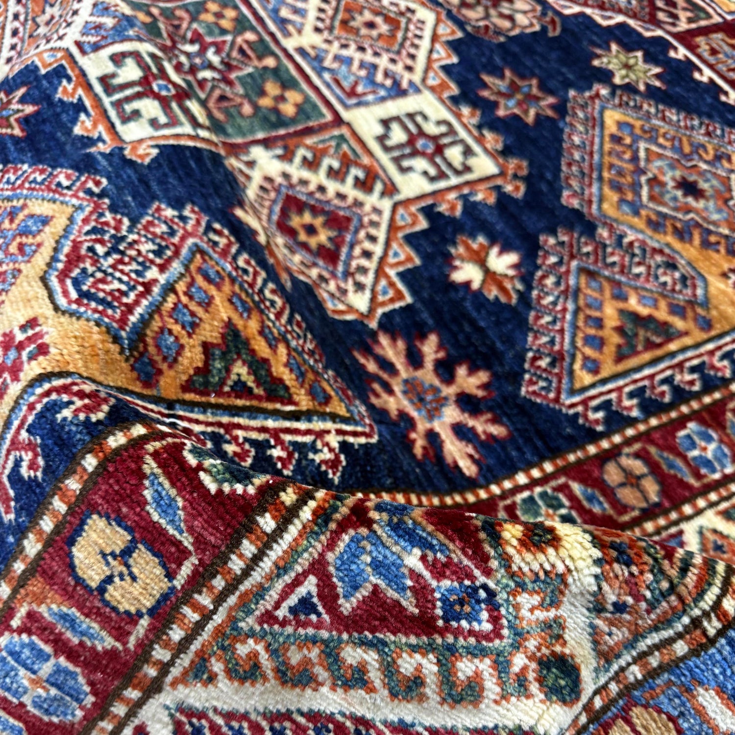 Kazak Rug Handmade Blue Medallion 5x8 ft