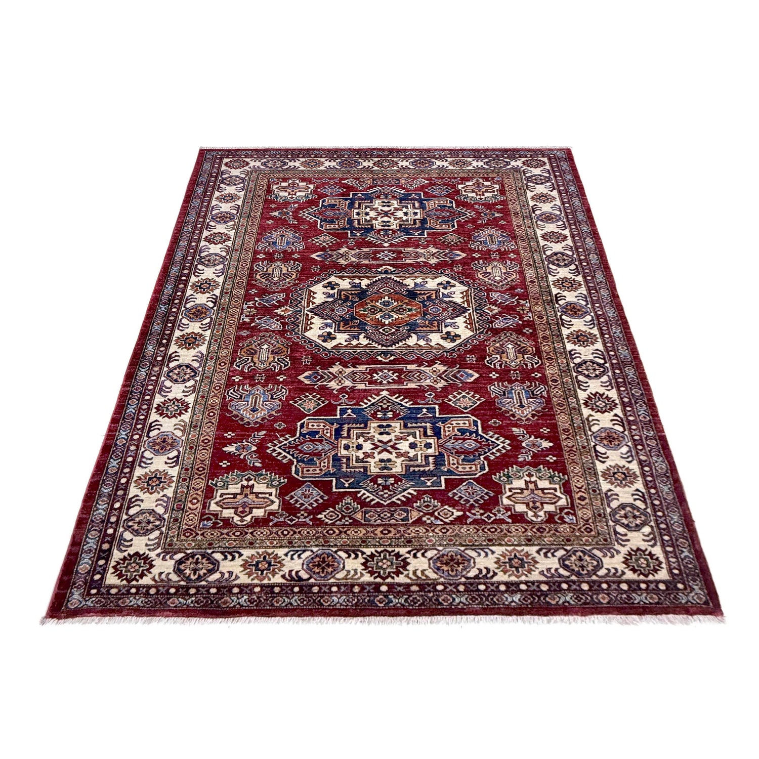 Kazak Rug Handmade Red Medallion 5x8 ft