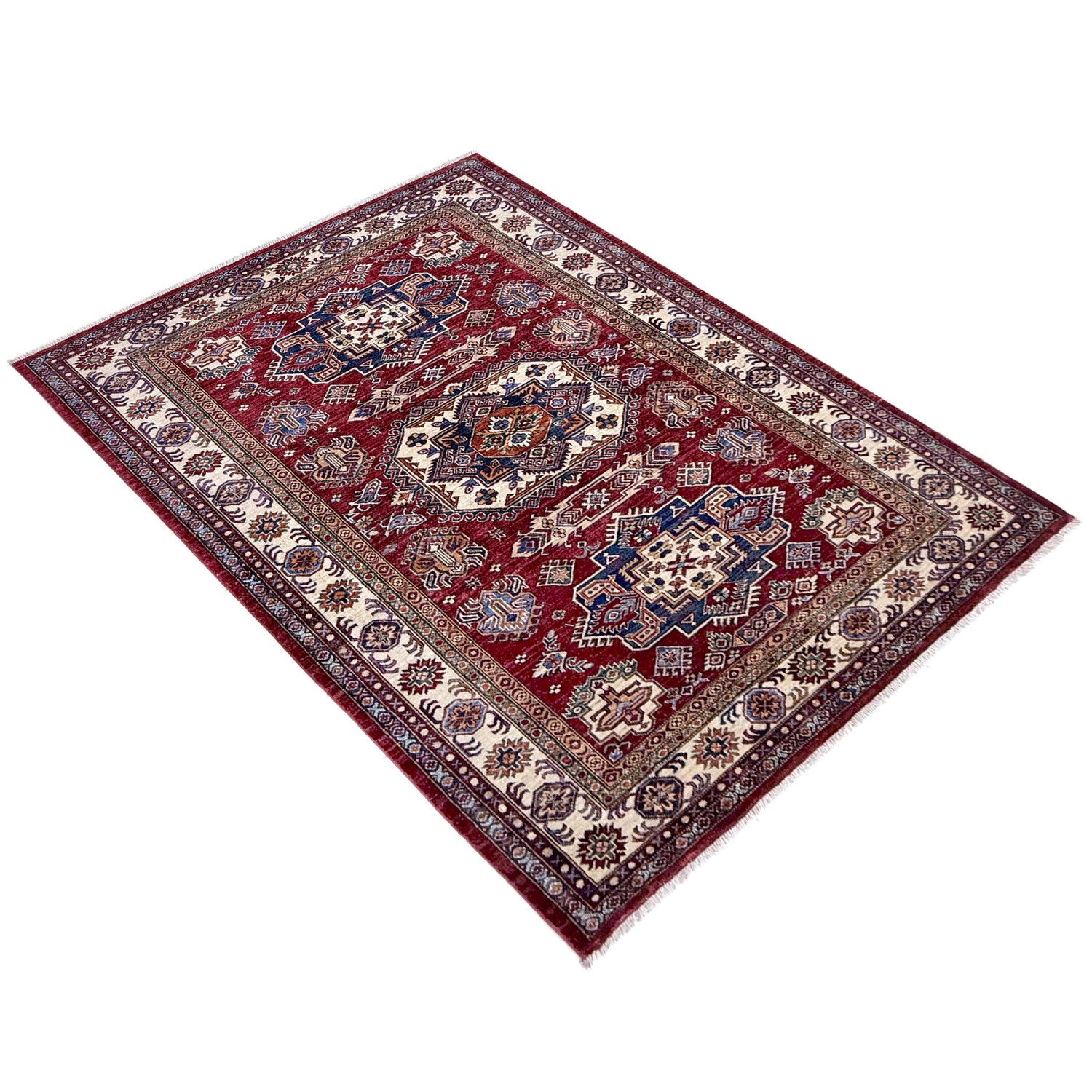 Kazak Rug Handmade Red Medallion 5x8 ft