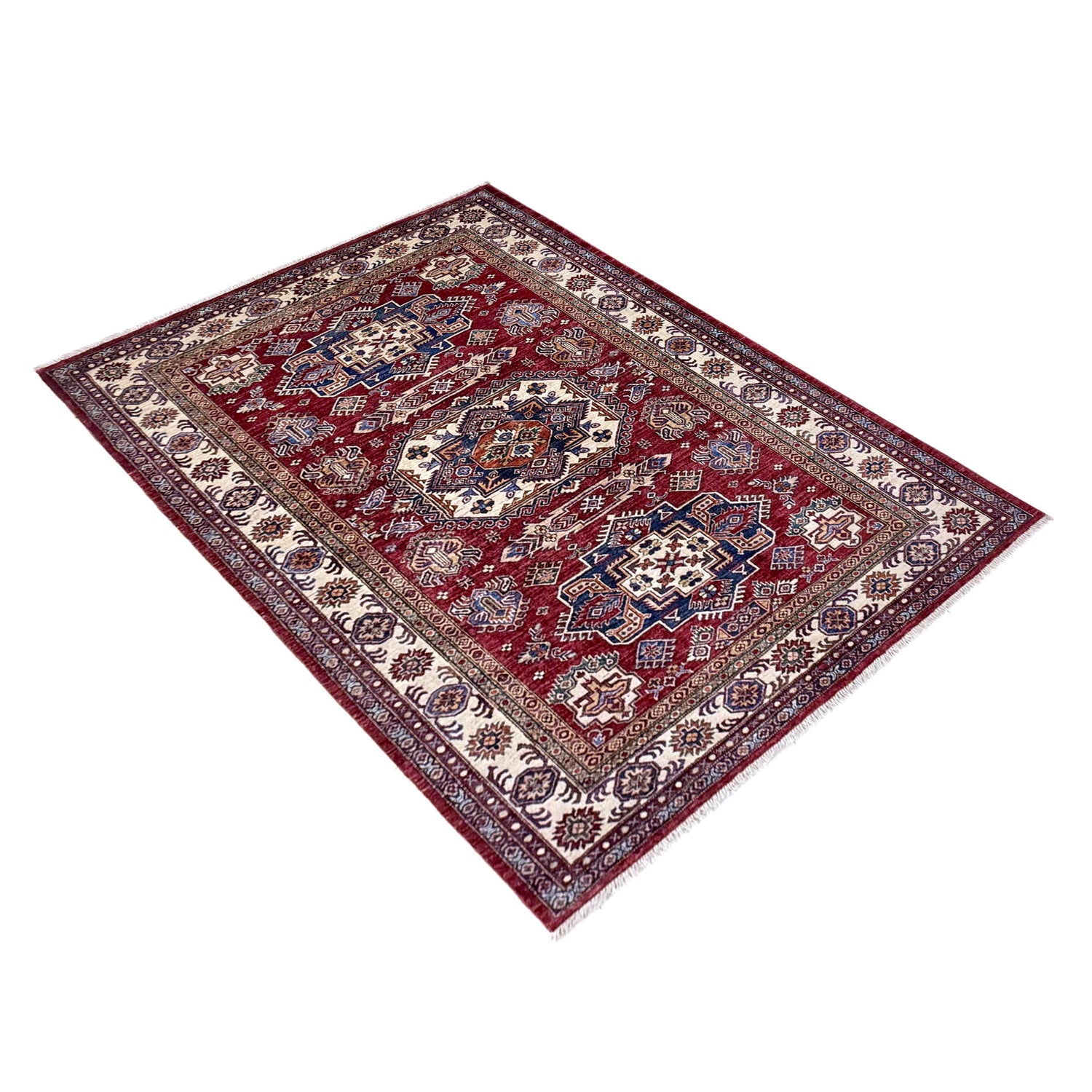 Kazak Rug Handmade Red Medallion 5x8 ft