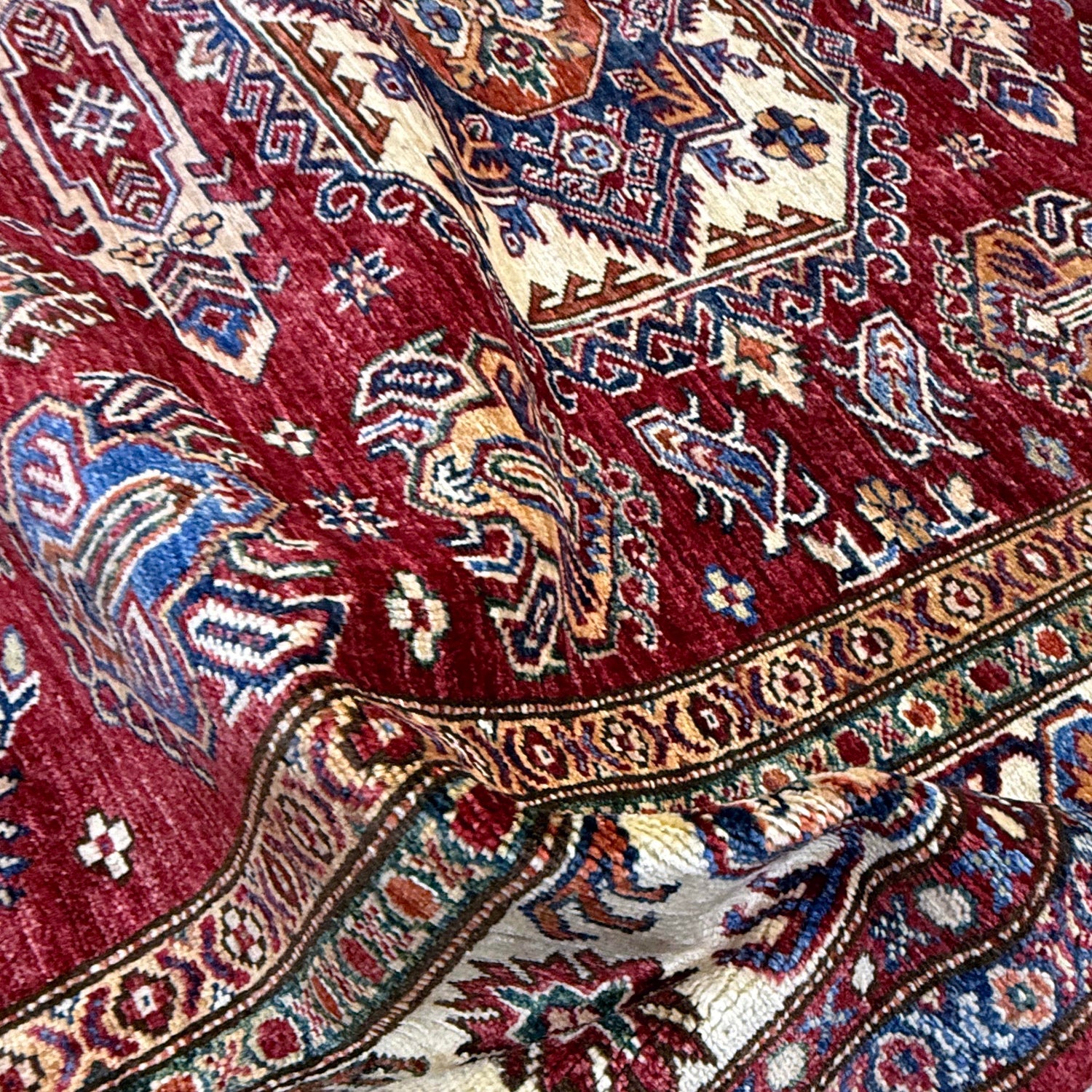 Kazak Rug Handmade Red Medallion 5x8 ft
