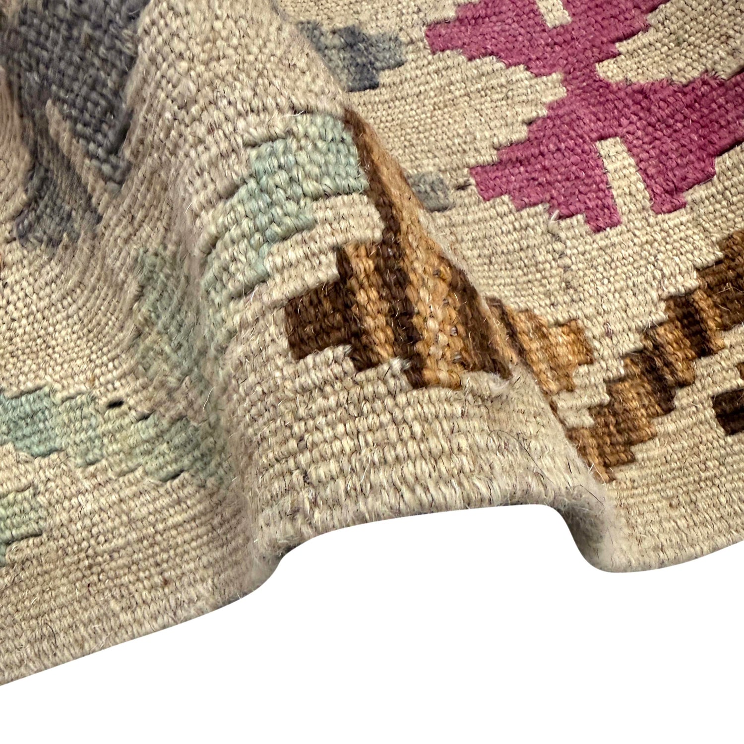 Hand-Knotted Multi Geometric Vegetable Kilim Area Rug – 6' 1" x 7' 9" ft (186 x 237 cm) | SKU: Y39662