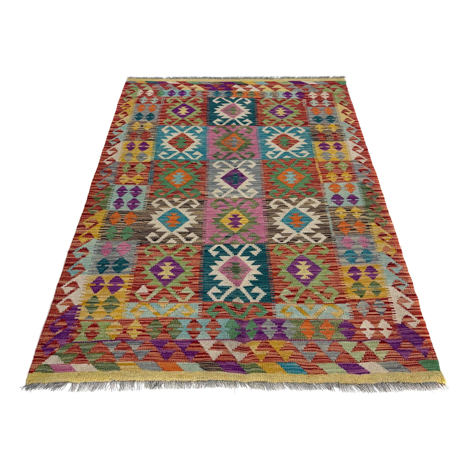 Hand Made Afghan Kilim – 4' 2" x 6' 2" ft (127 x 187 cm) | SKU: Y39664
