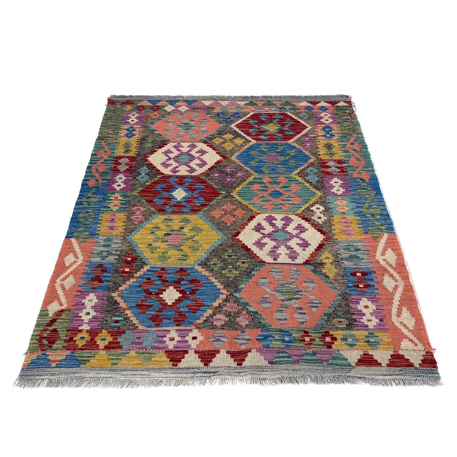 Handmade Turkish Design Wool Kilim – 4' 0" x 5' 3" ft (122 x 160 cm) | SKU: Y39667