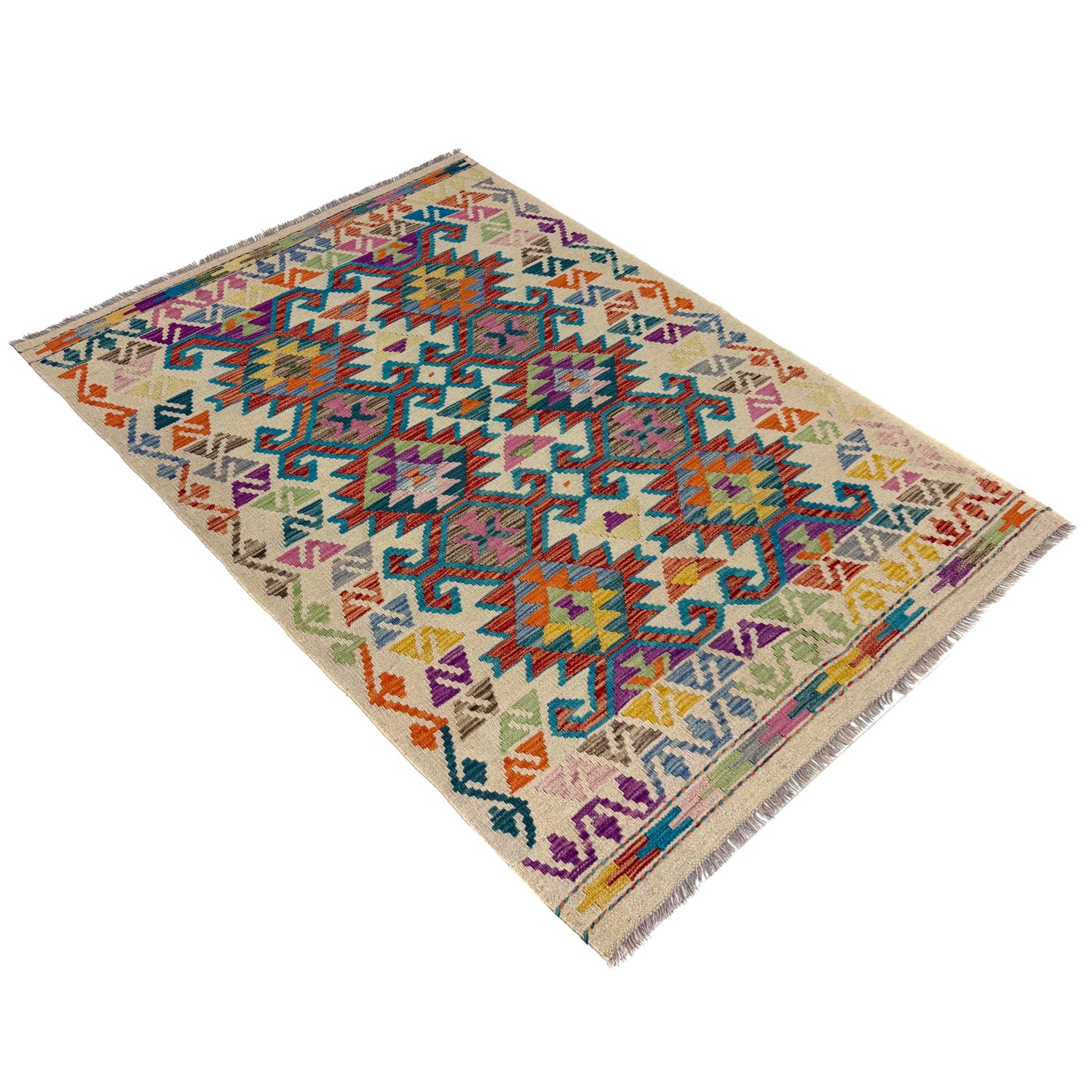 Handmade Turkish Design Wool Kilim – 4' 2" x 5' 10" ft (126 x 179 cm) | SKU: Y39669