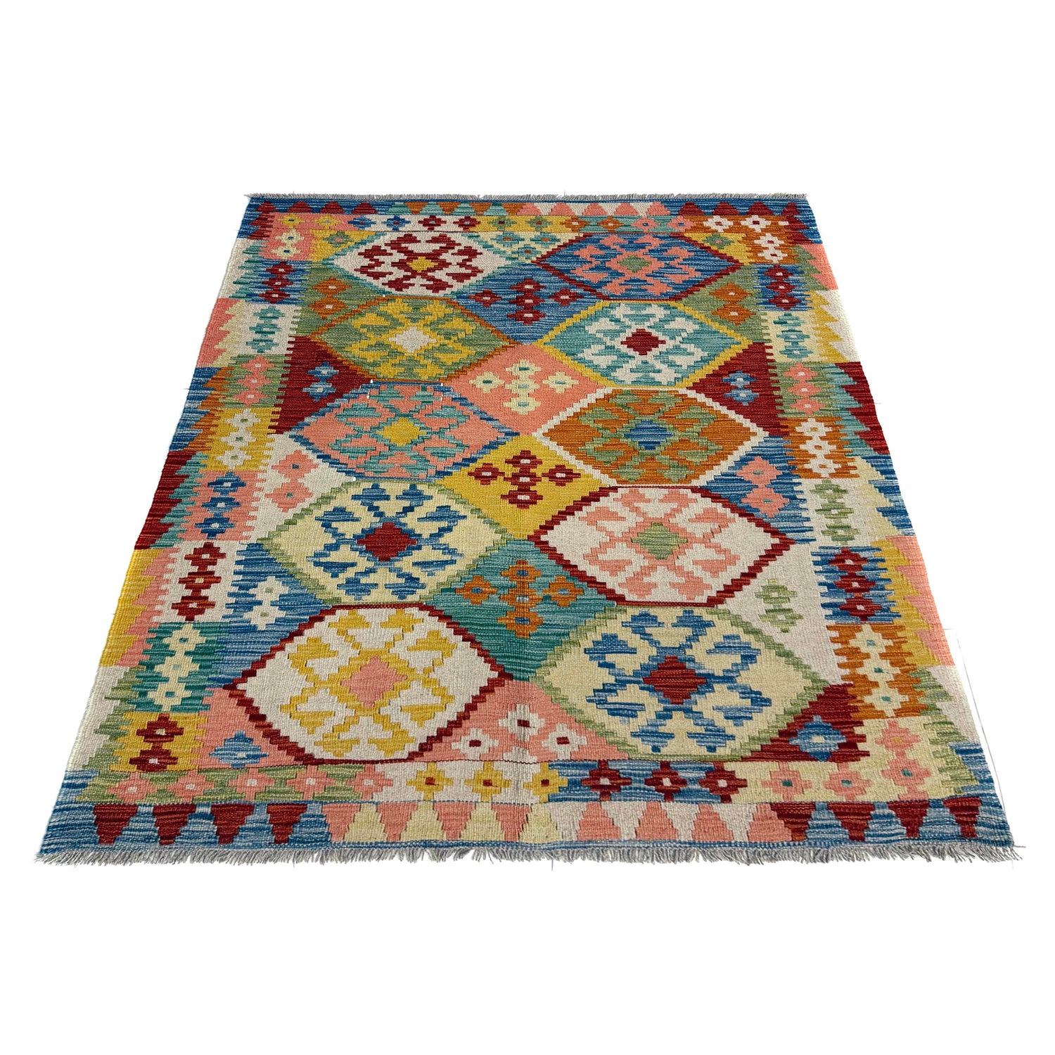 Handmade Turkish Design Wool Kilim – 4' 1" x 5' 10" ft (124 x 178 cm) | SKU: Y39670