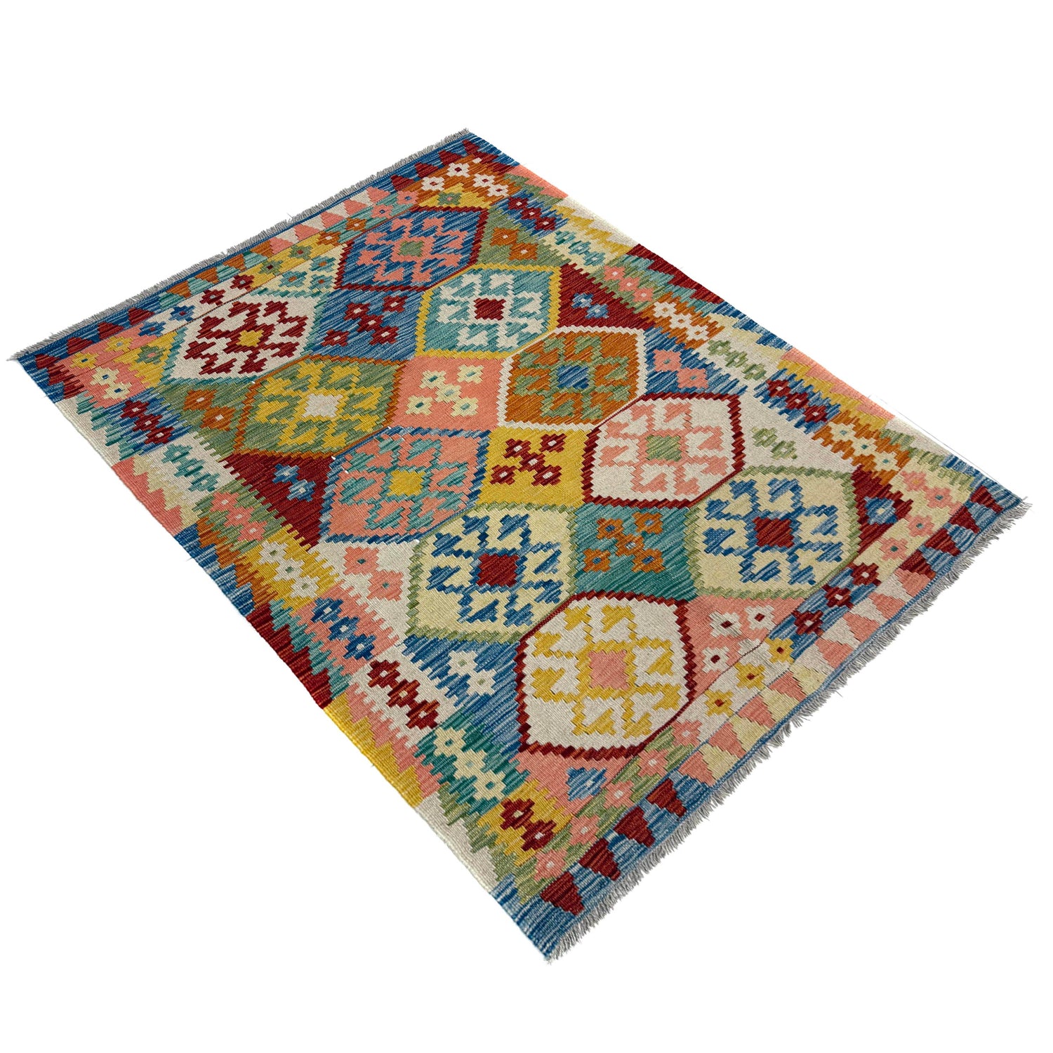 Handmade Turkish Design Wool Kilim – 4' 1" x 5' 10" ft (124 x 178 cm) | SKU: Y39670