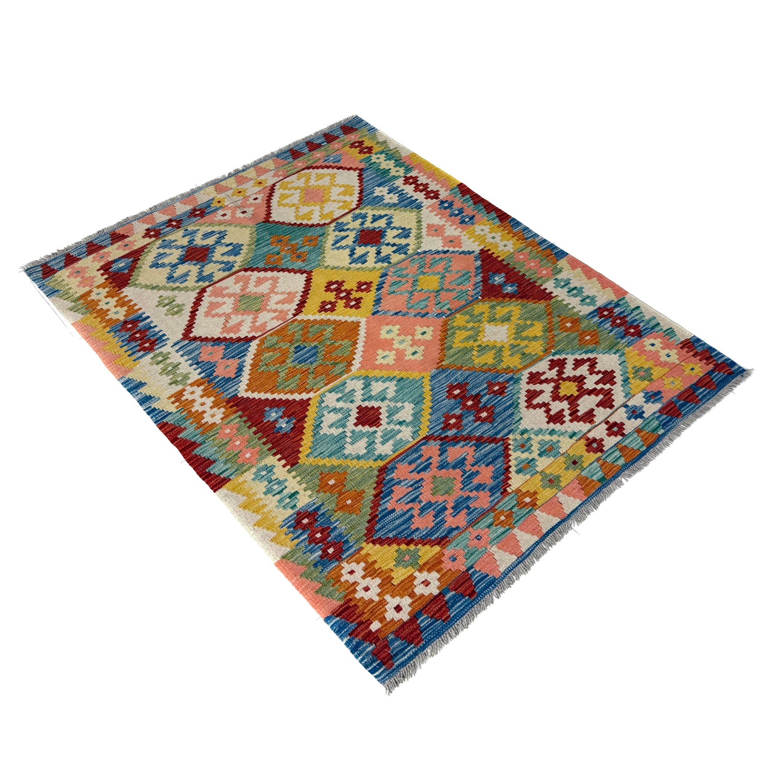 Handmade Turkish Design Wool Kilim – 4' 1" x 5' 10" ft (124 x 178 cm) | SKU: Y39670