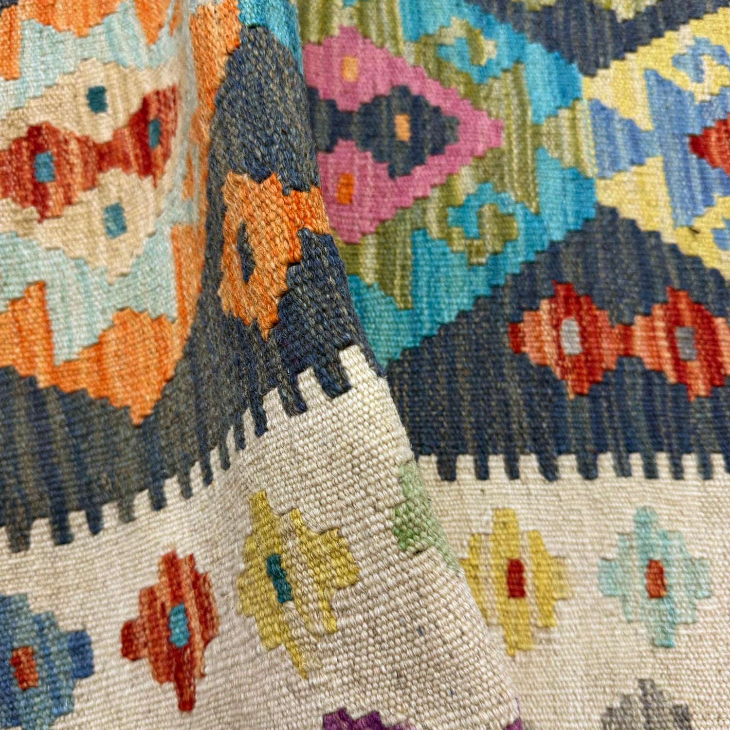 Hand-Knotted Multi Geometric Vegetable Kilim Area Rug – 3' 3" x 4' 11" ft (100 x 149 cm) | SKU: Y39671