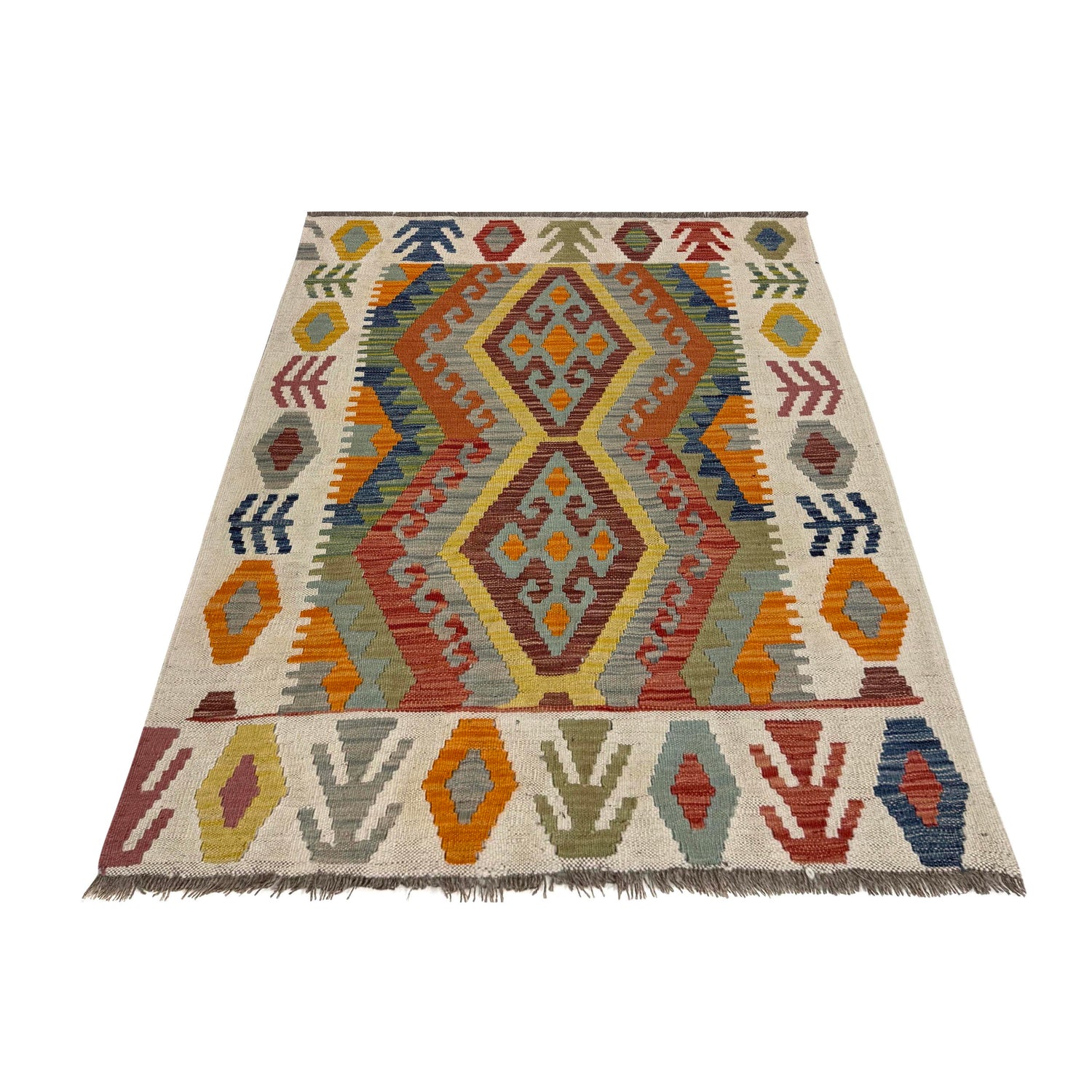 Hand Made Afghan Kilim – 3' 6" x 4' 9" ft (107 x 146 cm) | SKU: Y39672