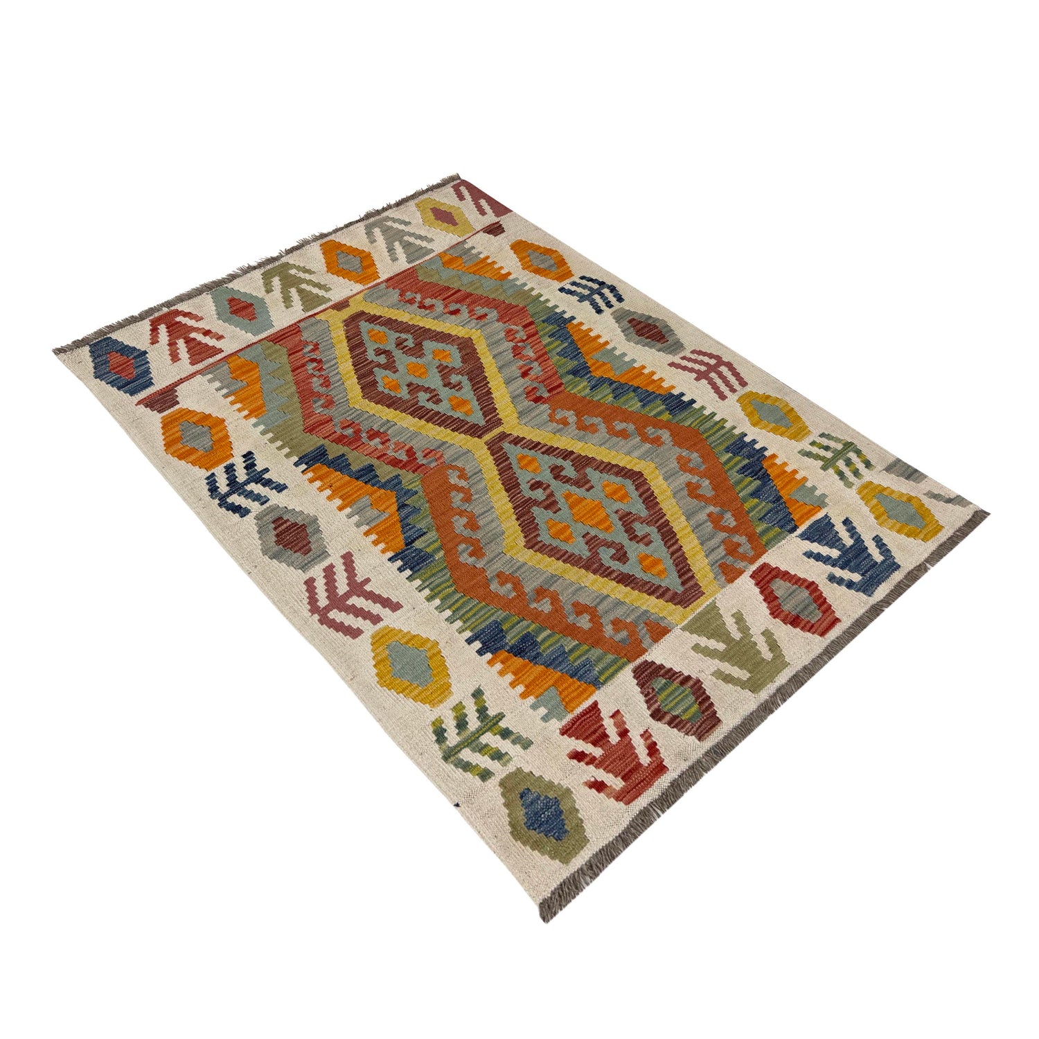 Hand Made Afghan Kilim – 3' 6" x 4' 9" ft (107 x 146 cm) | SKU: Y39672