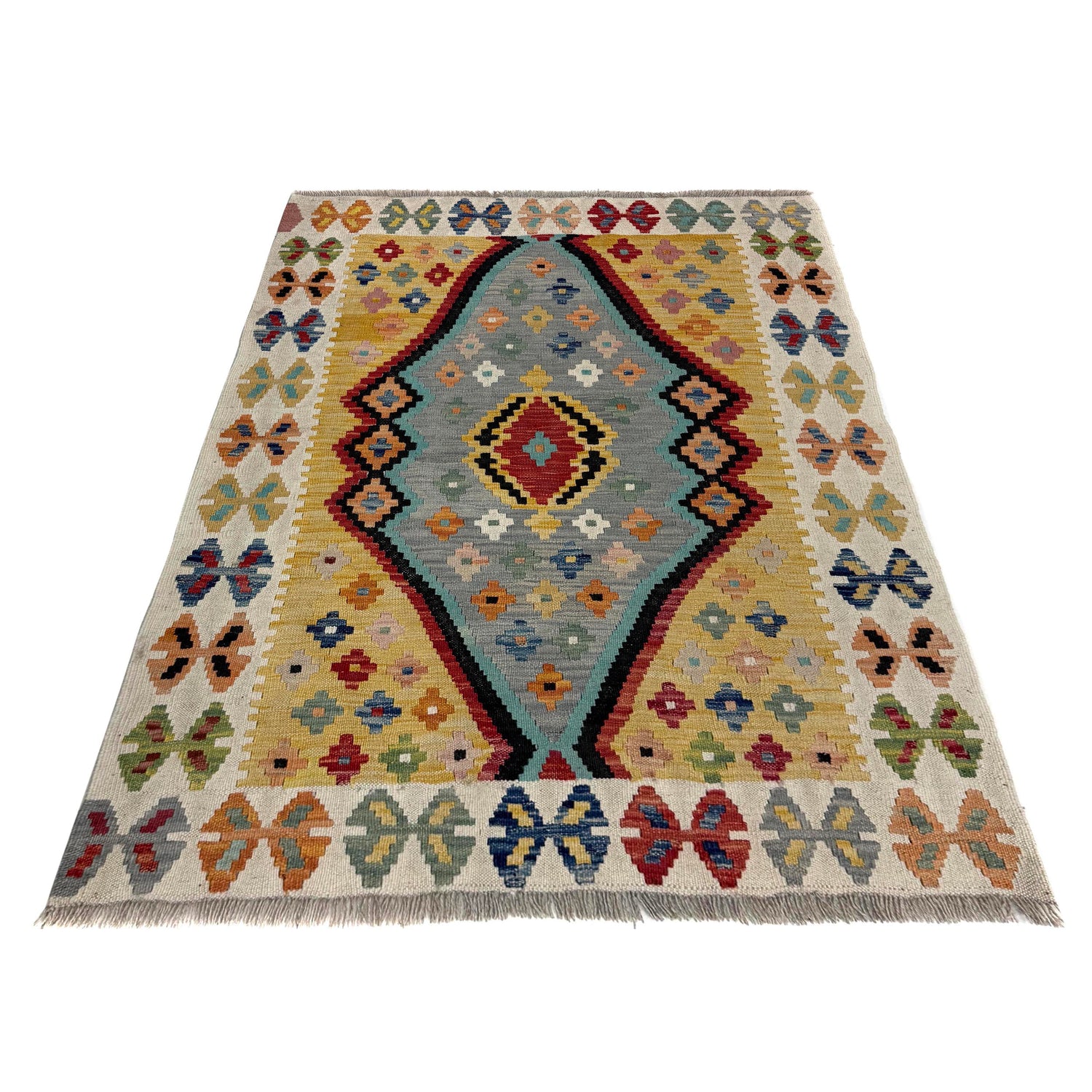 Hand Knotted Afghan Style Kilim – 3' 6" x 4' 9" ft (107 x 146 cm) | SKU: Y39673